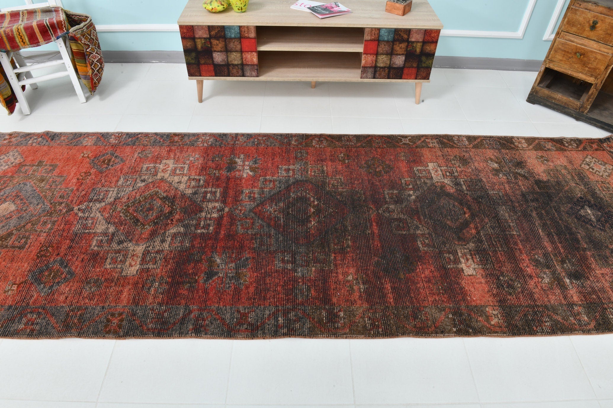 Turkish Vintage Runner Rug 11’8’ x 3’12’