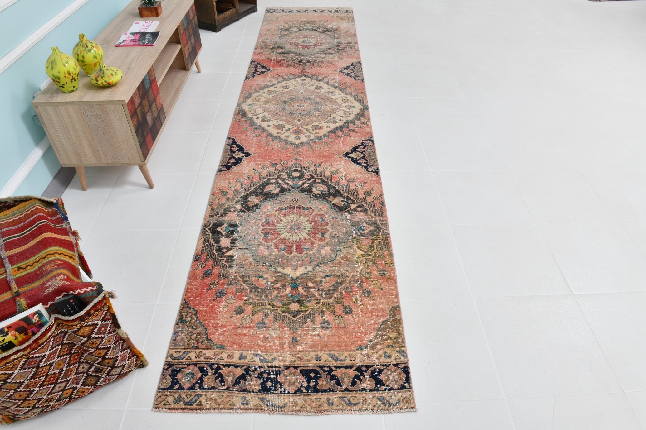 Turkish Vintage Runner Rug 12’9’ x 2’9’