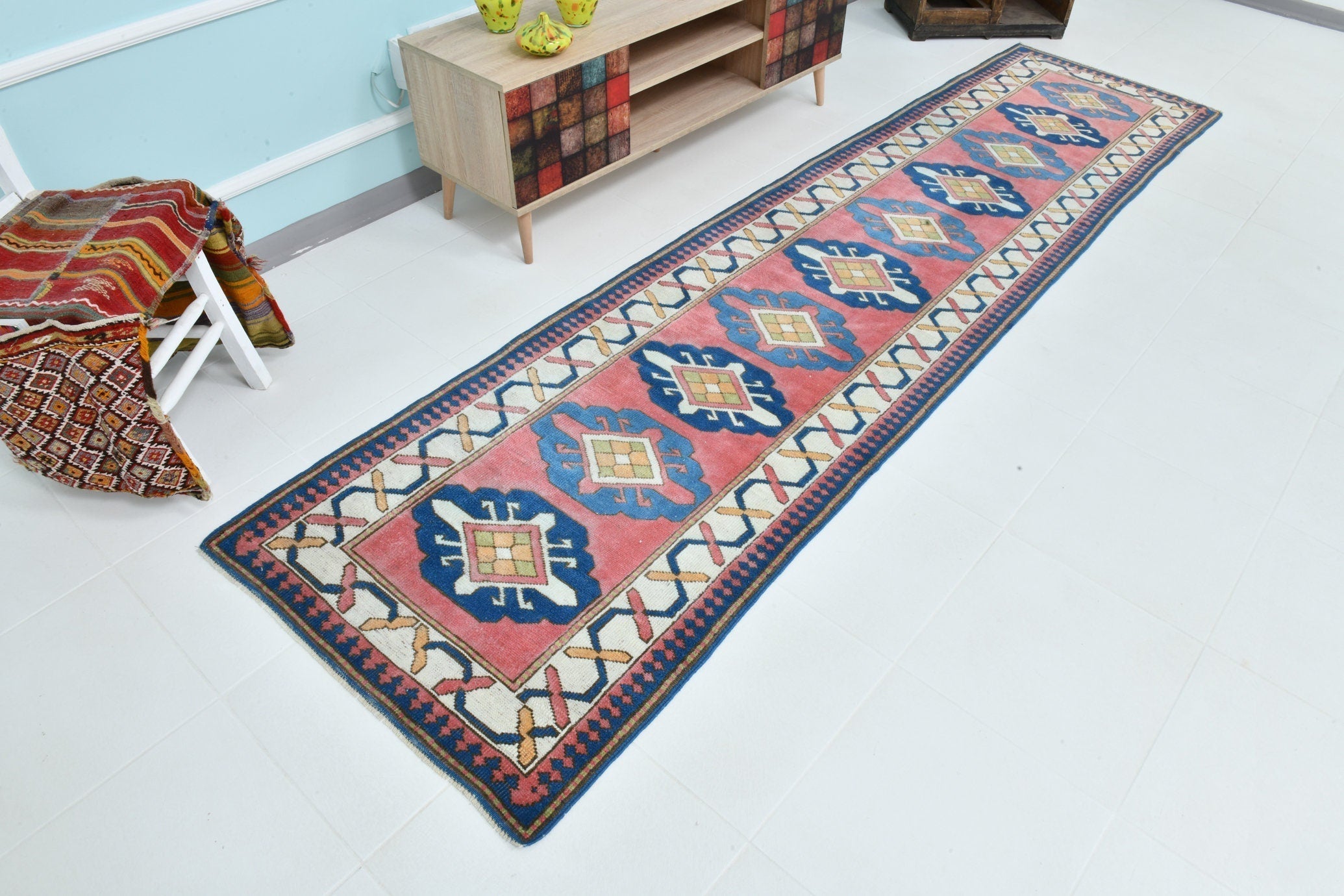 Turkish Vintage Runner Rug 2’10’ x 11’1’