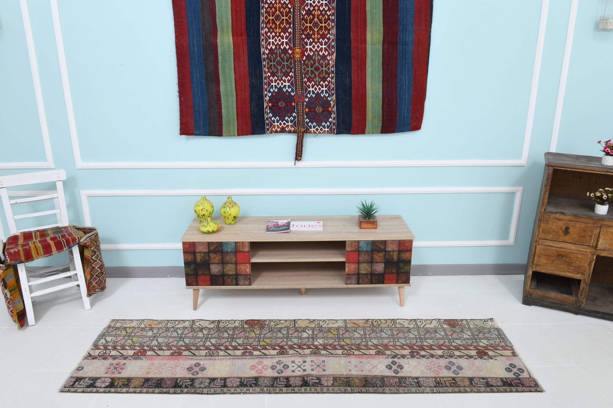 Turkish Vintage Runner Rug 2’2’ x 7’7’