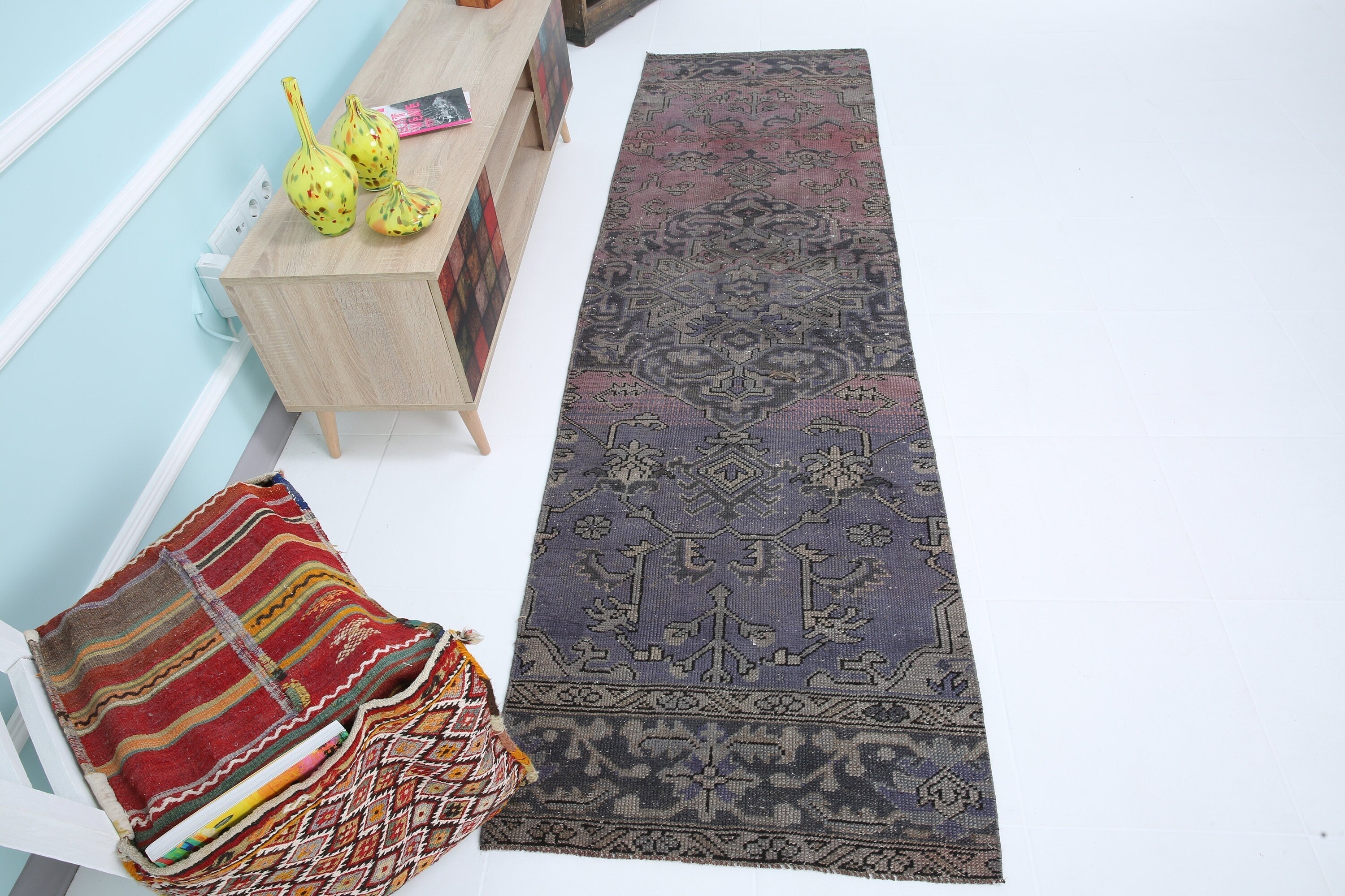 Turkish Vintage Runner Rug 2’7’ x 9’2’