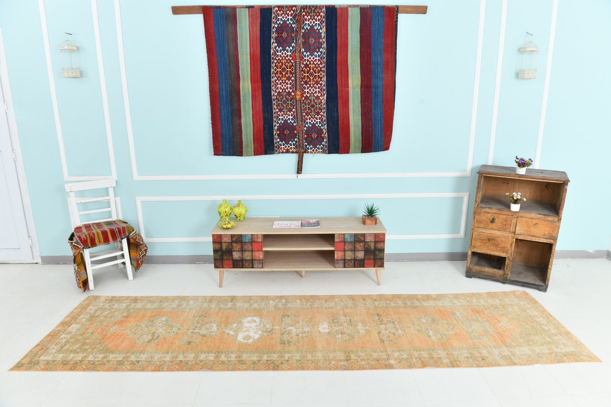 Turkish Vintage Runner Rug 3’1’ x 11’7’