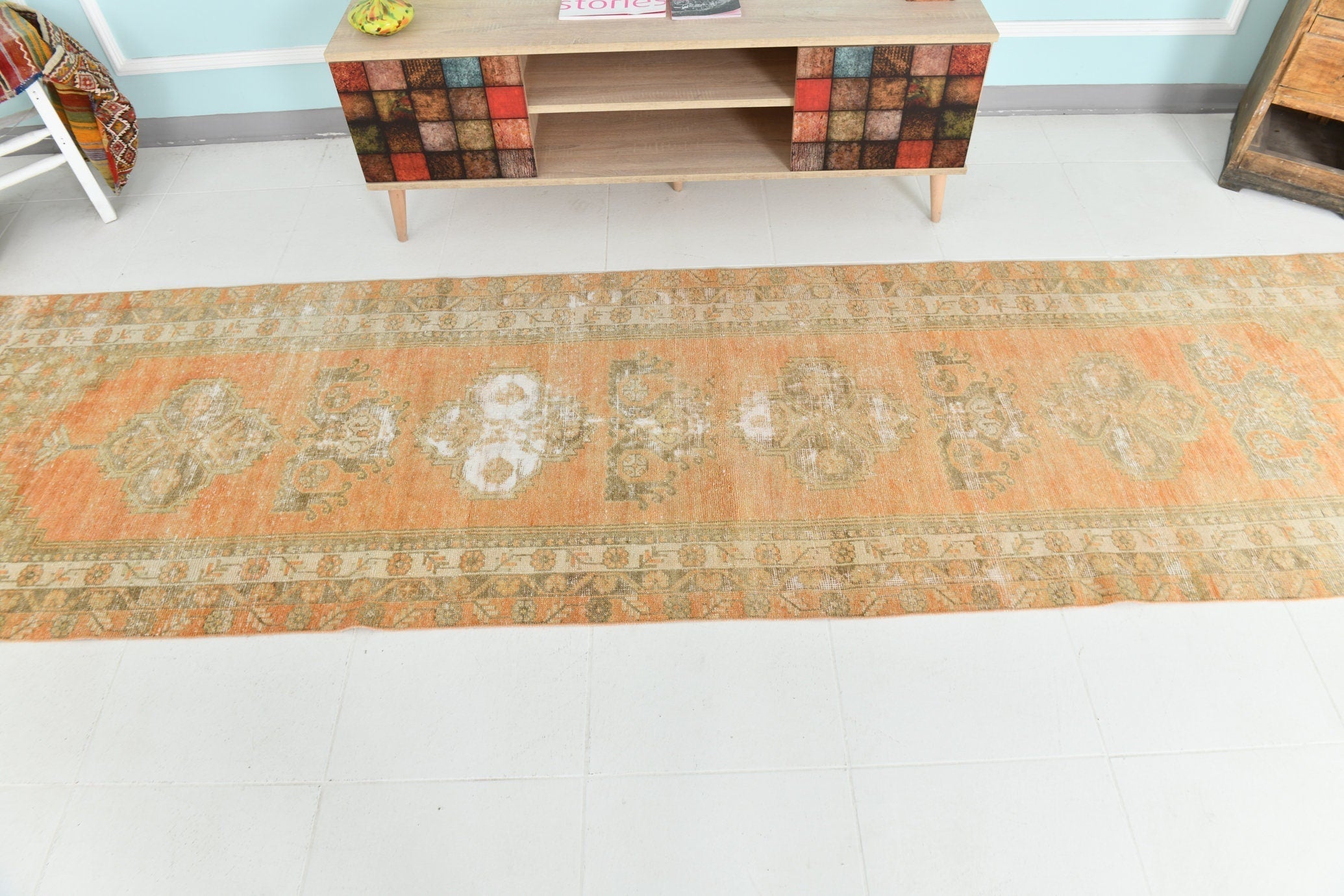 Turkish Vintage Runner Rug 3’1’ x 11’7’