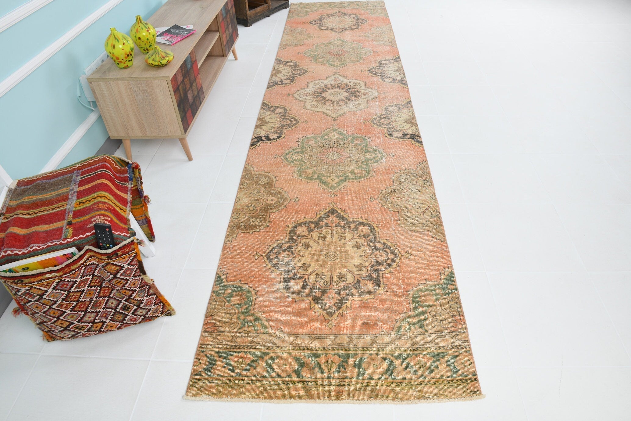 Turkish Vintage Runner Rug 3’1’ x 13’2’