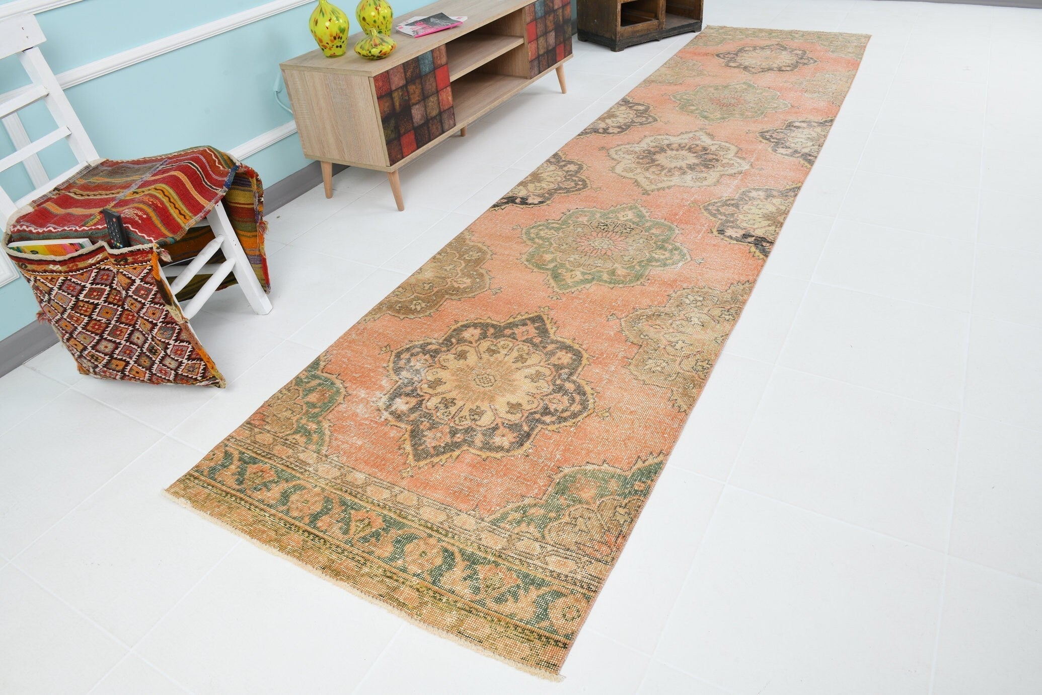 Turkish Vintage Runner Rug 3’1’ x 13’2’