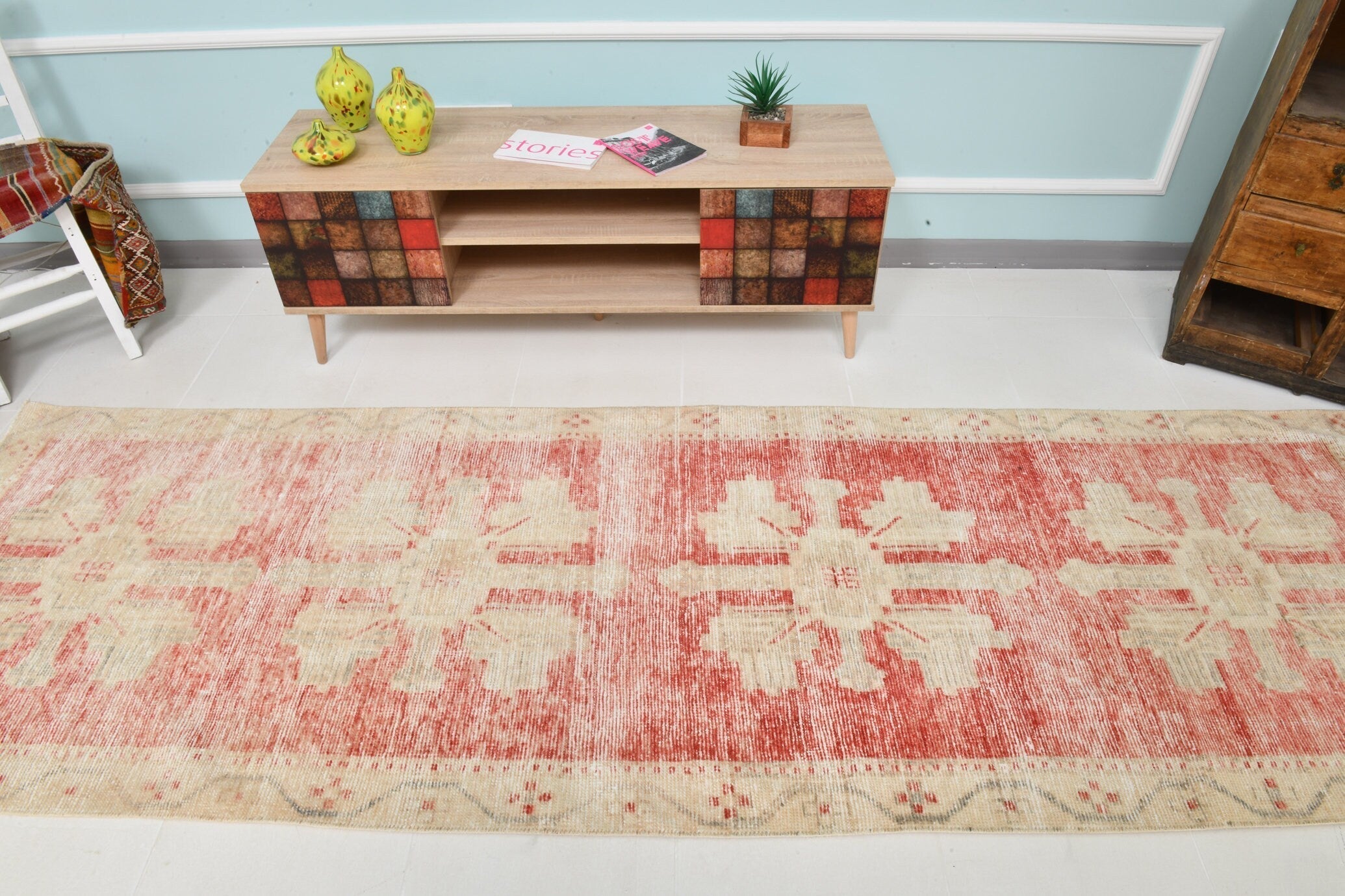 Turkish Vintage Runner Rug 3’4’ x 10’6’