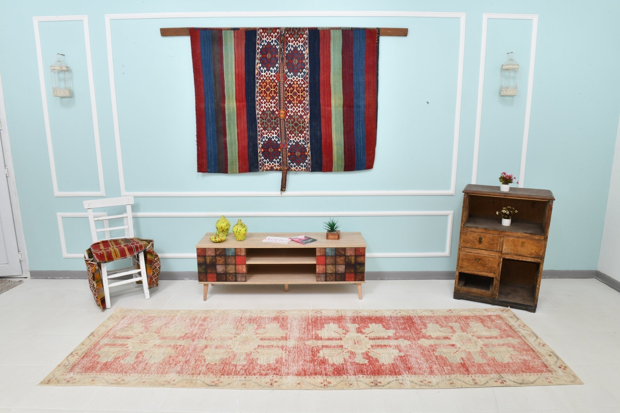 Turkish Vintage Runner Rug 3’4’ x 10’6’