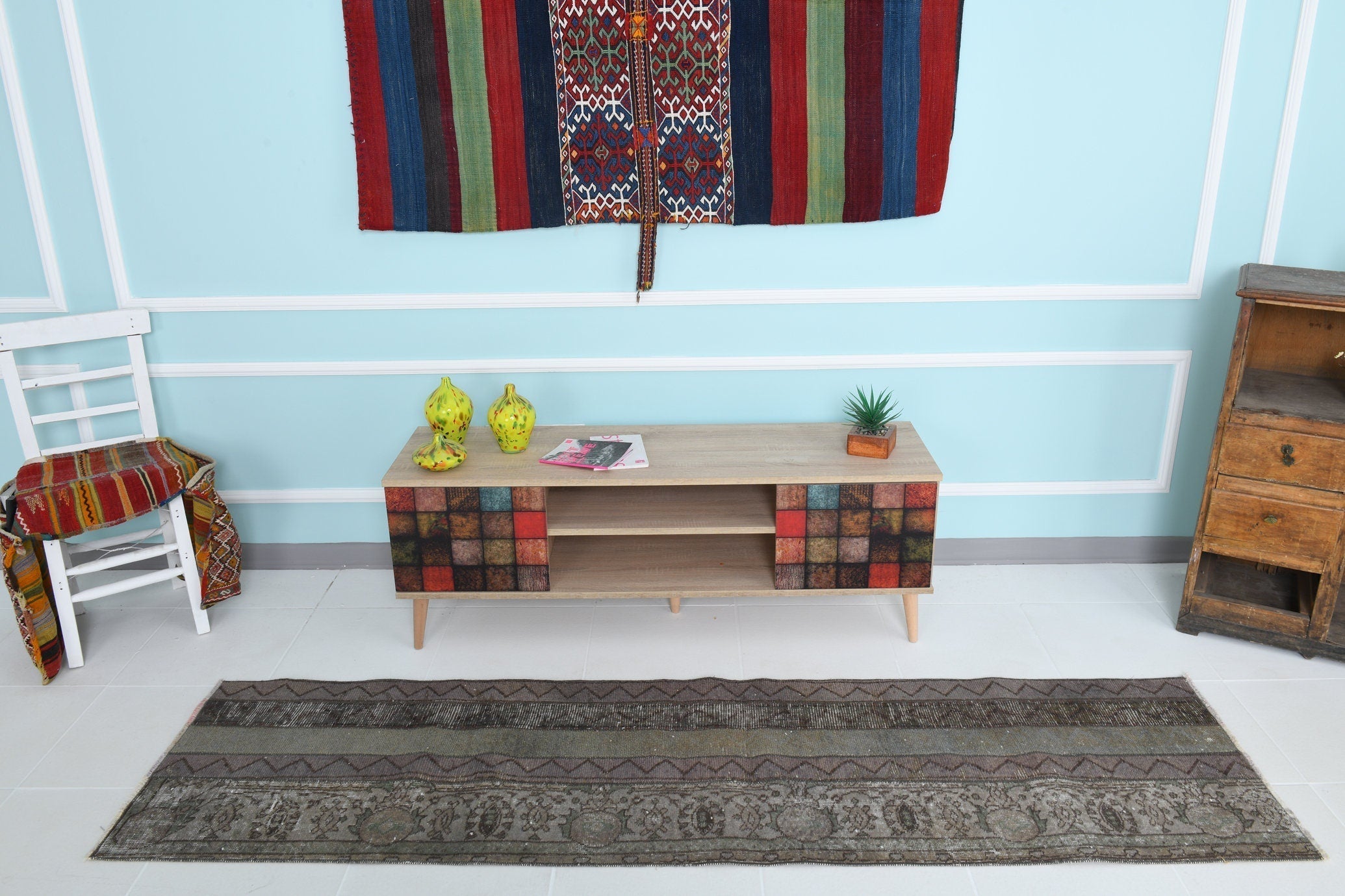 Turkish Vintage Runner Rug 8’0’ x 2’2’