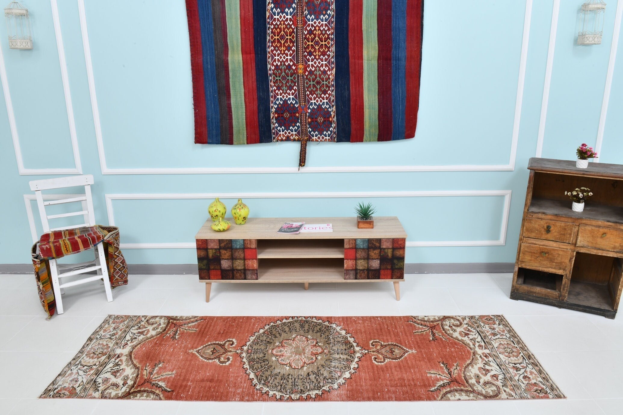 Turkish Vintage Runner Rug 8’7’ x 2’8’