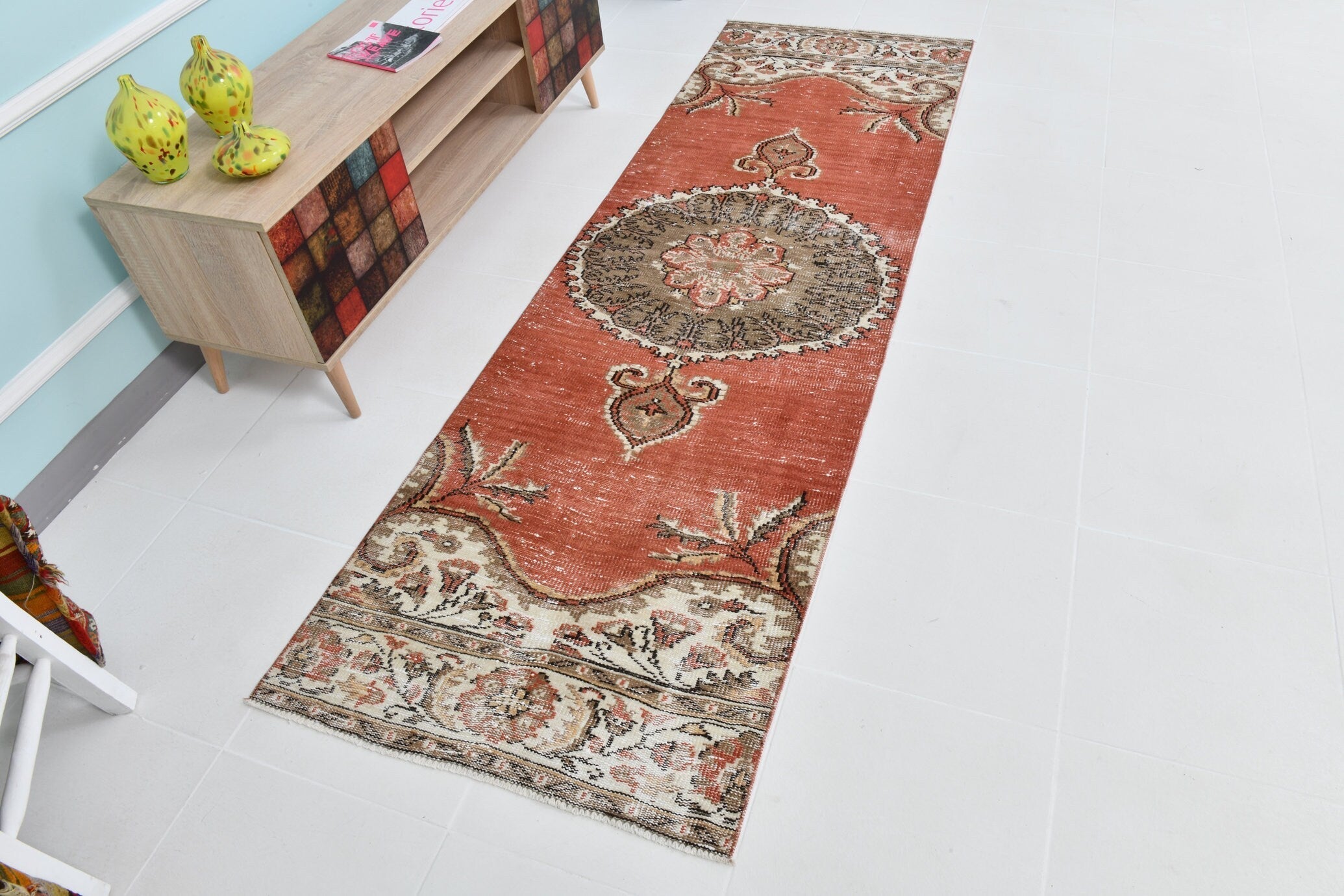 Turkish Vintage Runner Rug 8’7’ x 2’8’