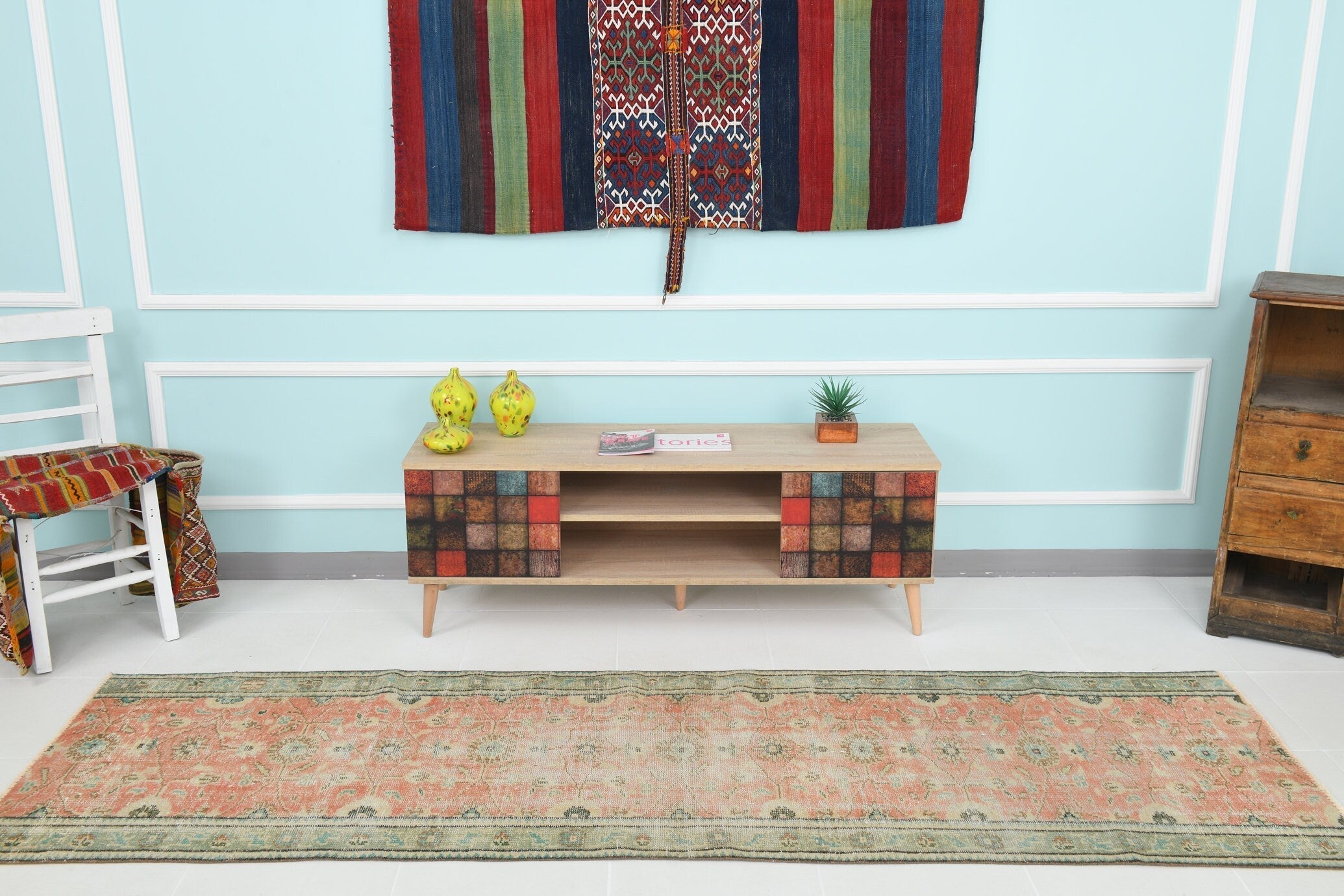 Turkish Vintage Runner Rug 9’2’ x 2’9’