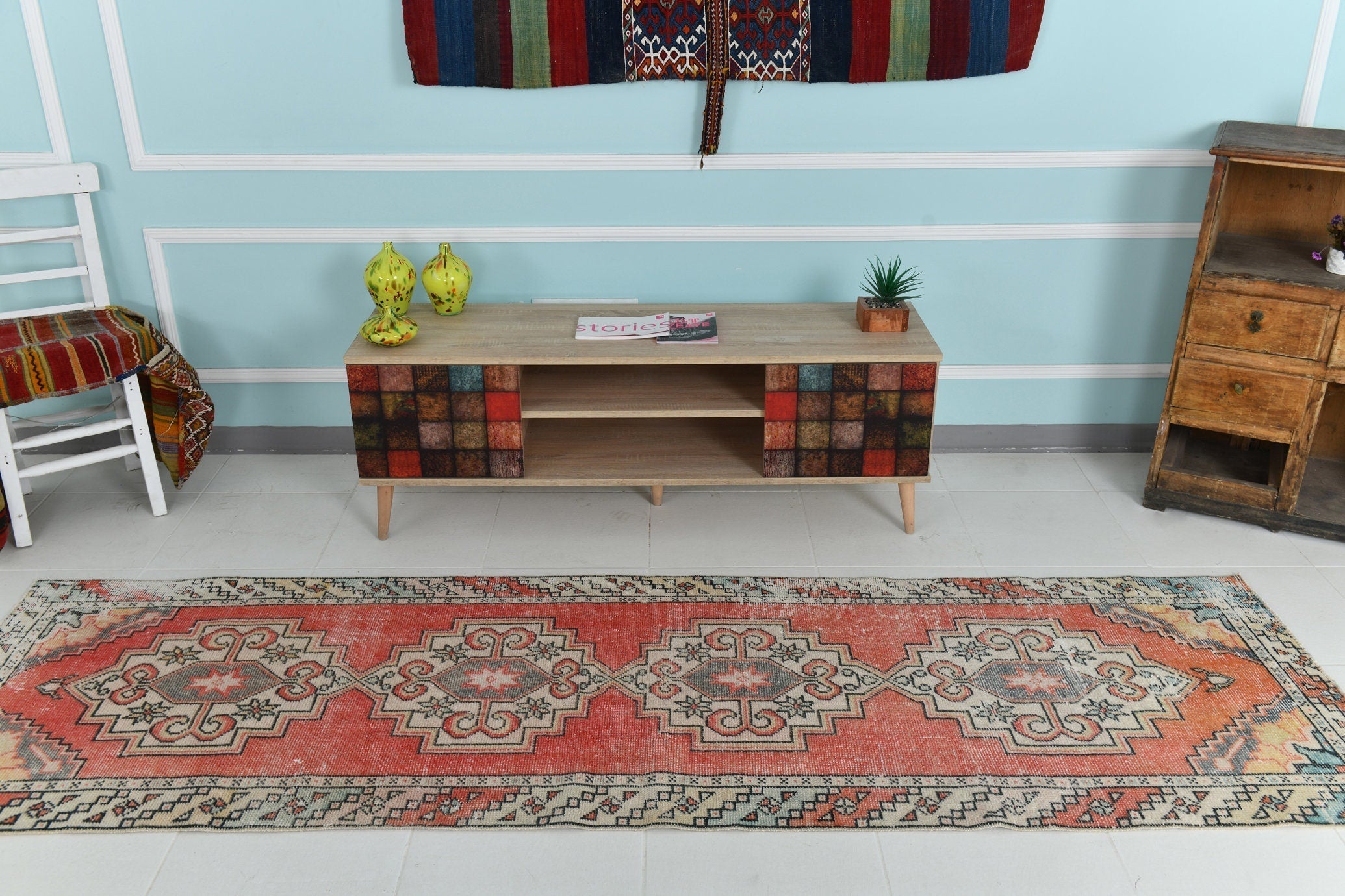 Turkish Vintage Runner Rug 9’4’ x 2’10’