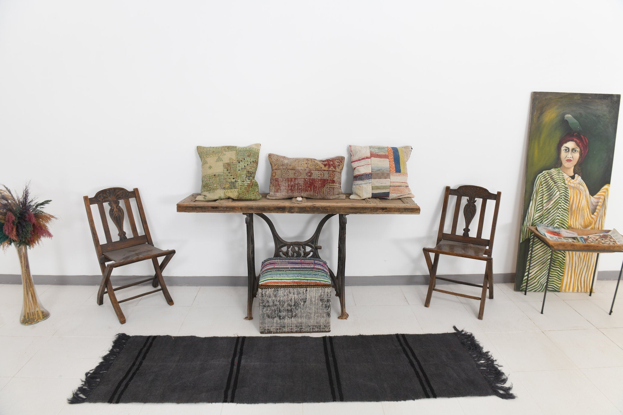 Vintage Hemp Kilim 1'12" x 6'11" ft