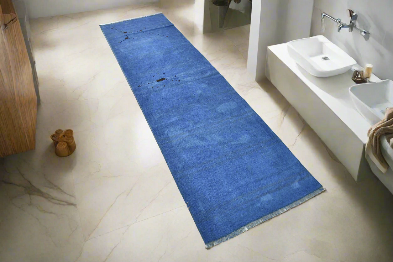 Vintage Blue Hemp Runner Kilim 2'3" x 8'1" ft