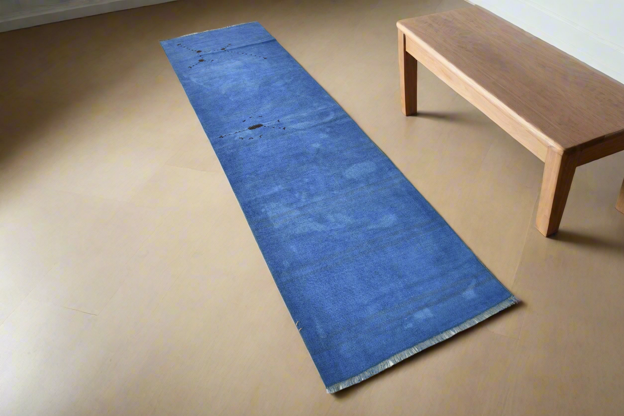 Vintage Blue Hemp Runner Kilim 2'3" x 8'1" ft