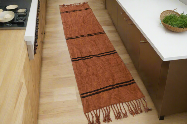 Vintage Natural Hemp Brown Kilim Runner 2'4" x 8'11" ft, Striped