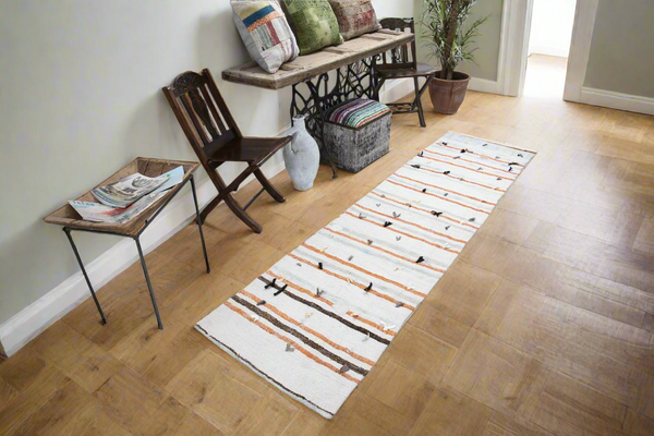 Vintage Hemp Kilim Runner | Striped Handwoven Rug 2'5" x 9'1" ft, Off White