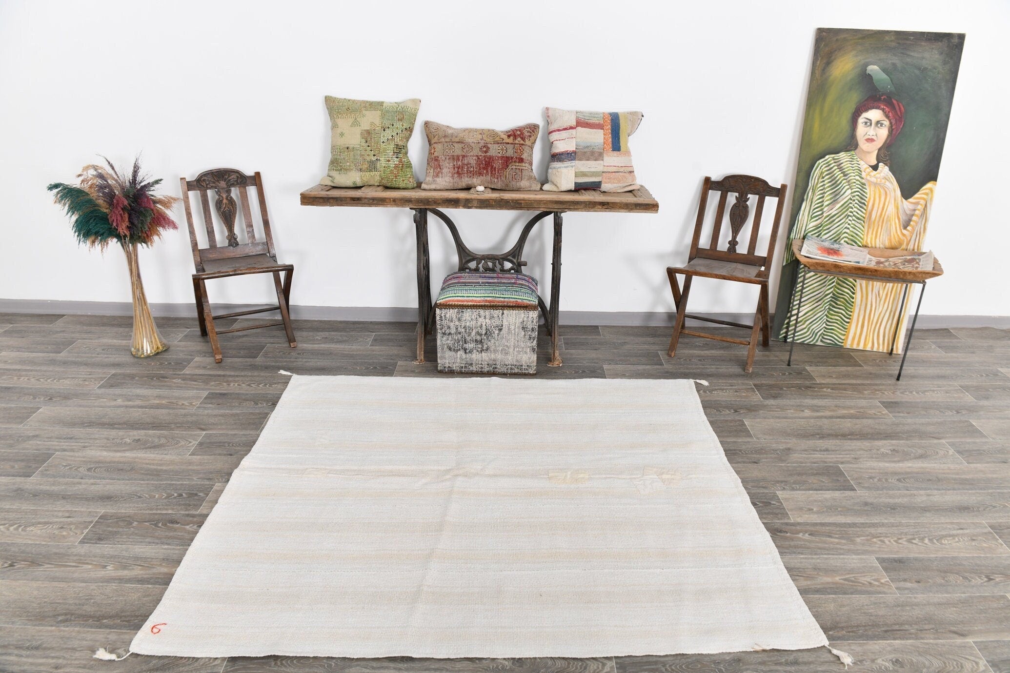 Vintage Hemp Kilim 5'1" x 6'2" ft
