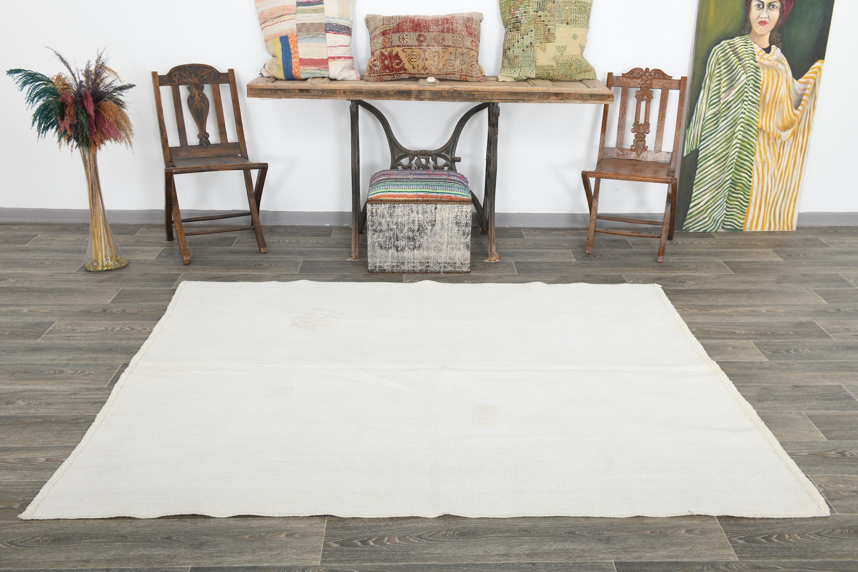 Vintage Hemp Kilim 5'1" x 6'8" ft