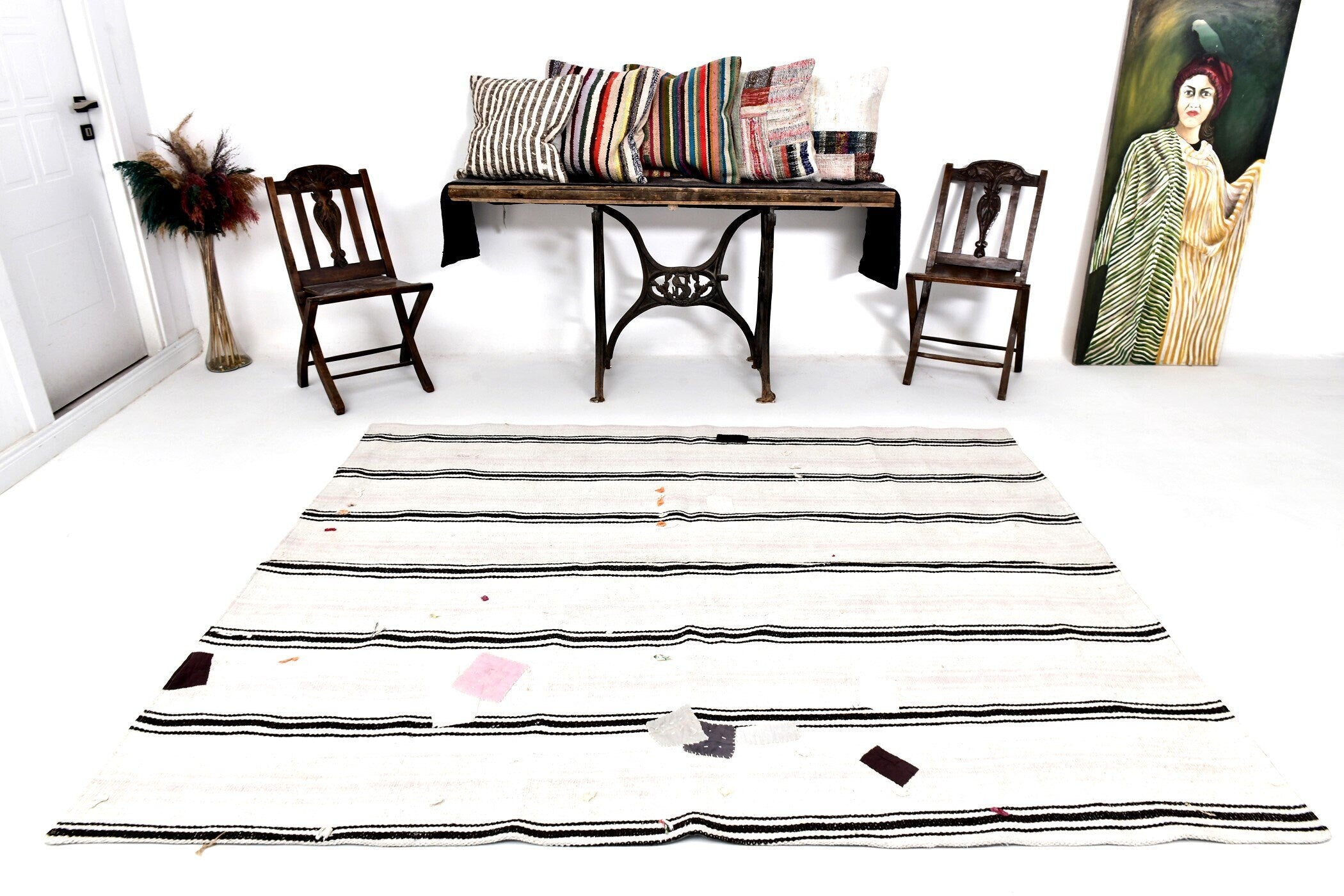 Vintage Hemp Kilim 6'2" x 7'8" ft