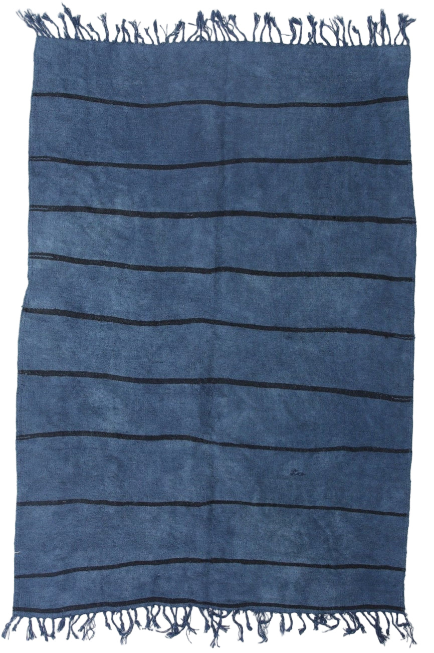 Navy Blue Black Sriped Vintage Hemp Kilim 6’5’’ x 8’12’’ ft