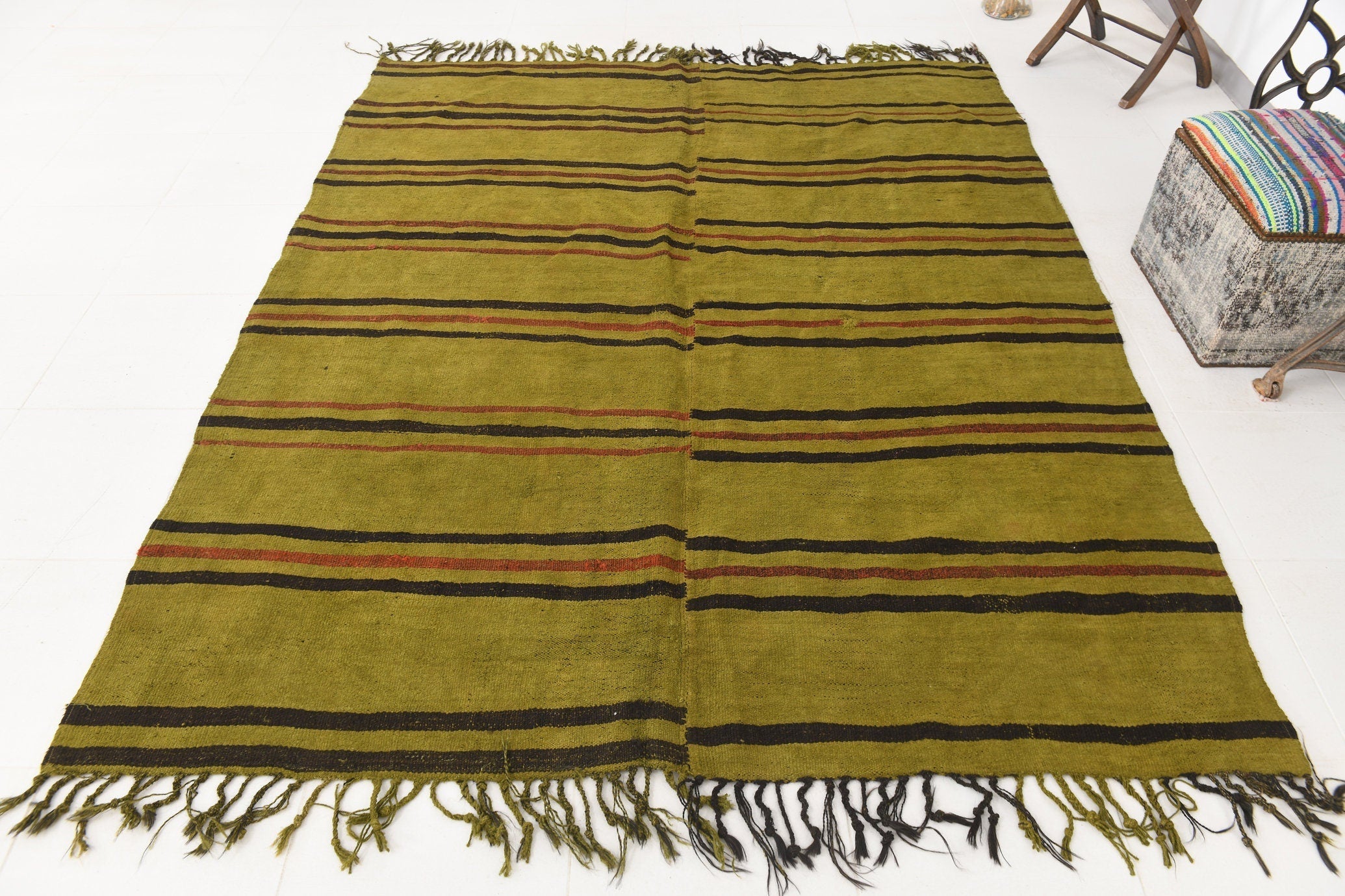 Vintage Hemp Kilim 6'7" x 8'1" ft