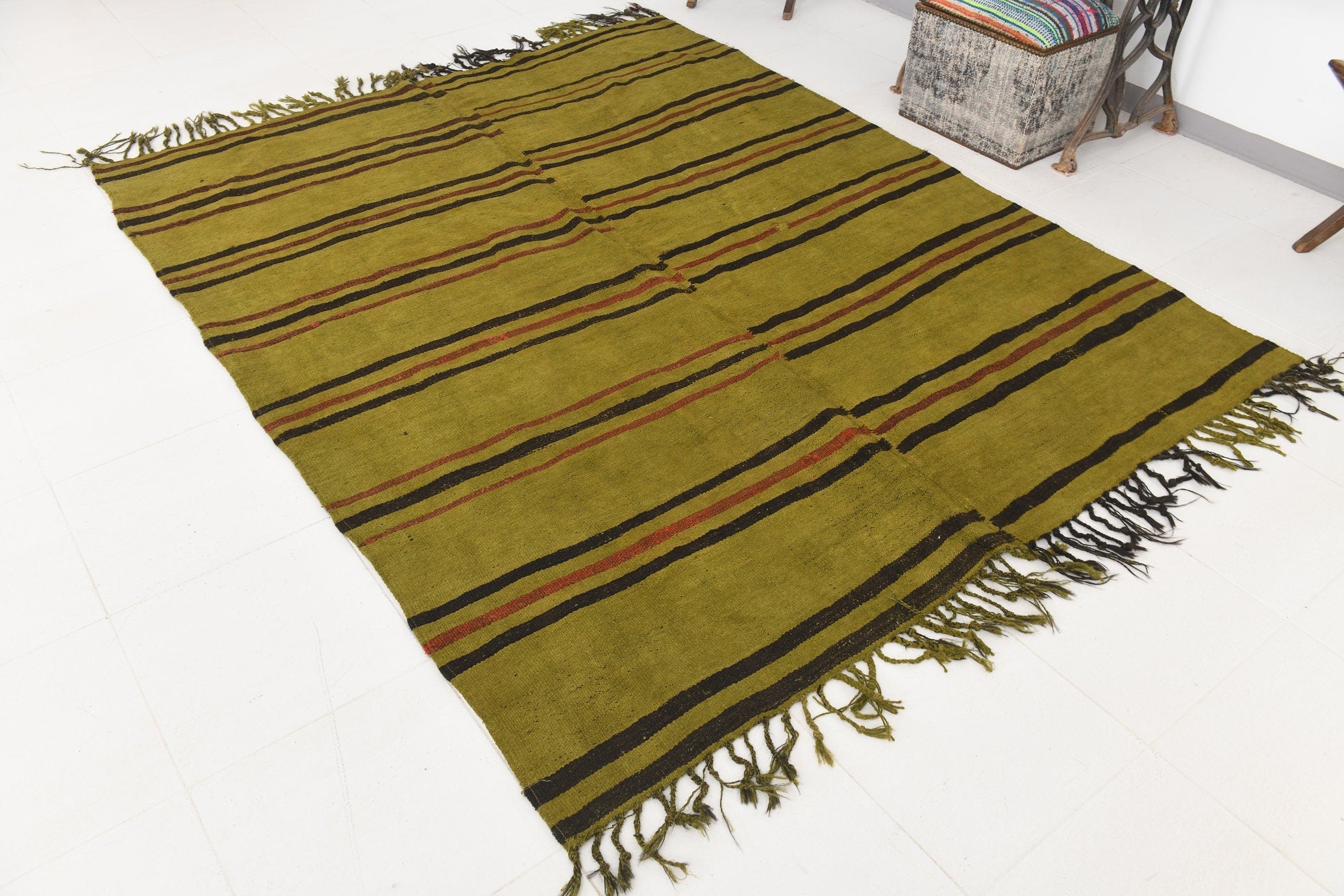 Vintage Hemp Kilim 6'7" x 8'1" ft