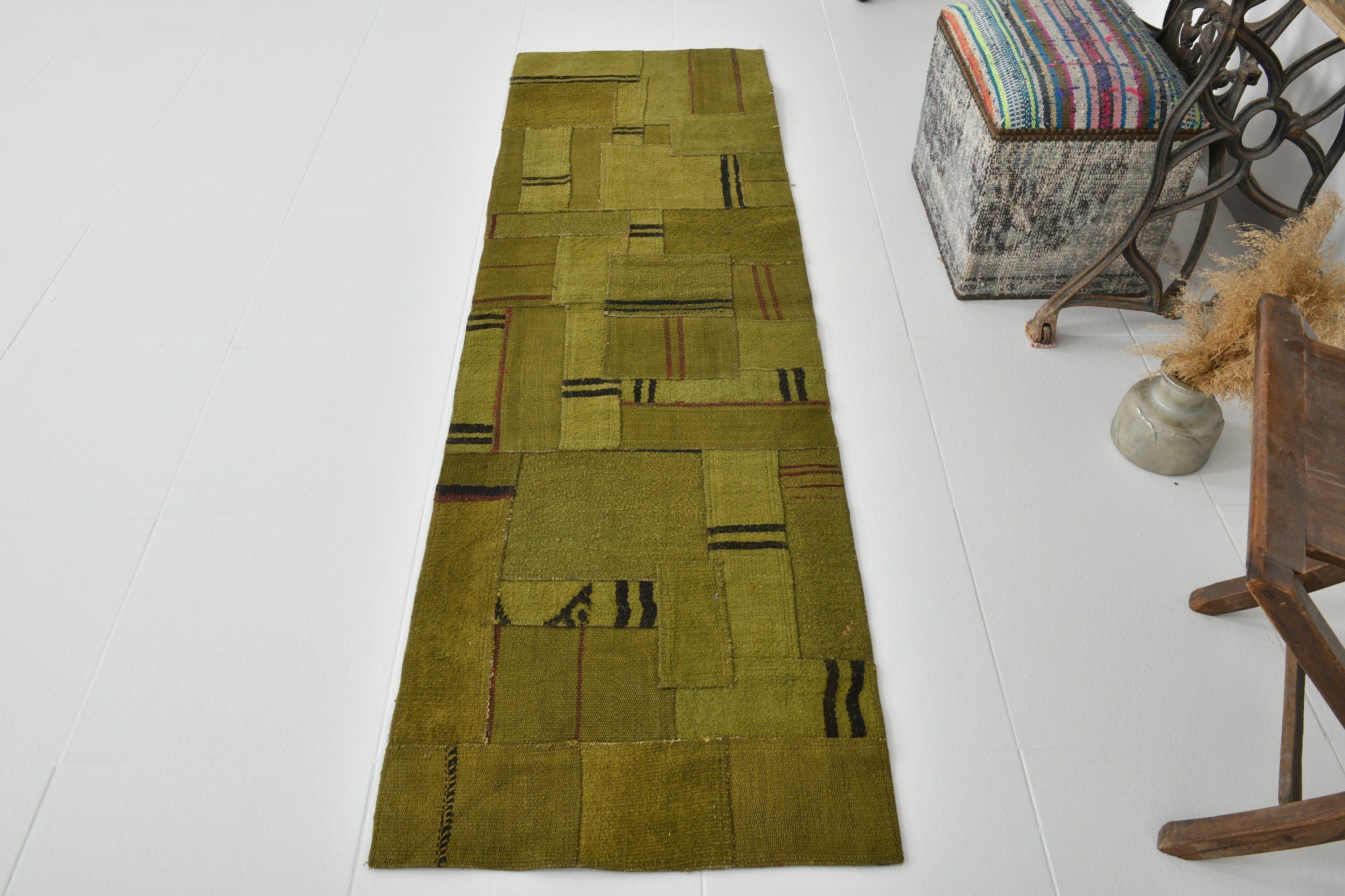 Vintage Hemp Kilim Patchwork 2’1’’ x 6’11’’ ft