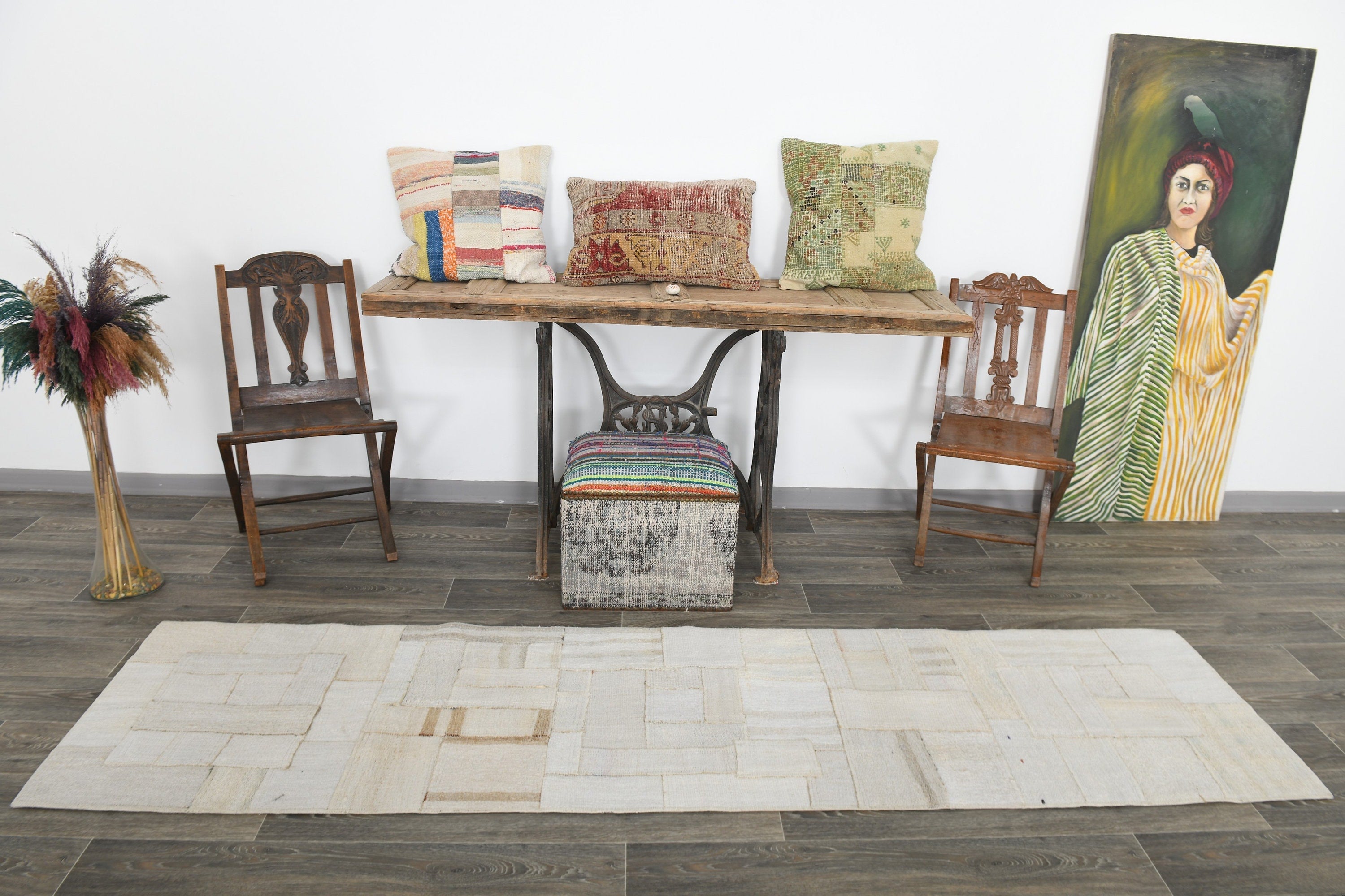 Vintage Hemp Kilim Patchwork 2'2" x 8'10" ft