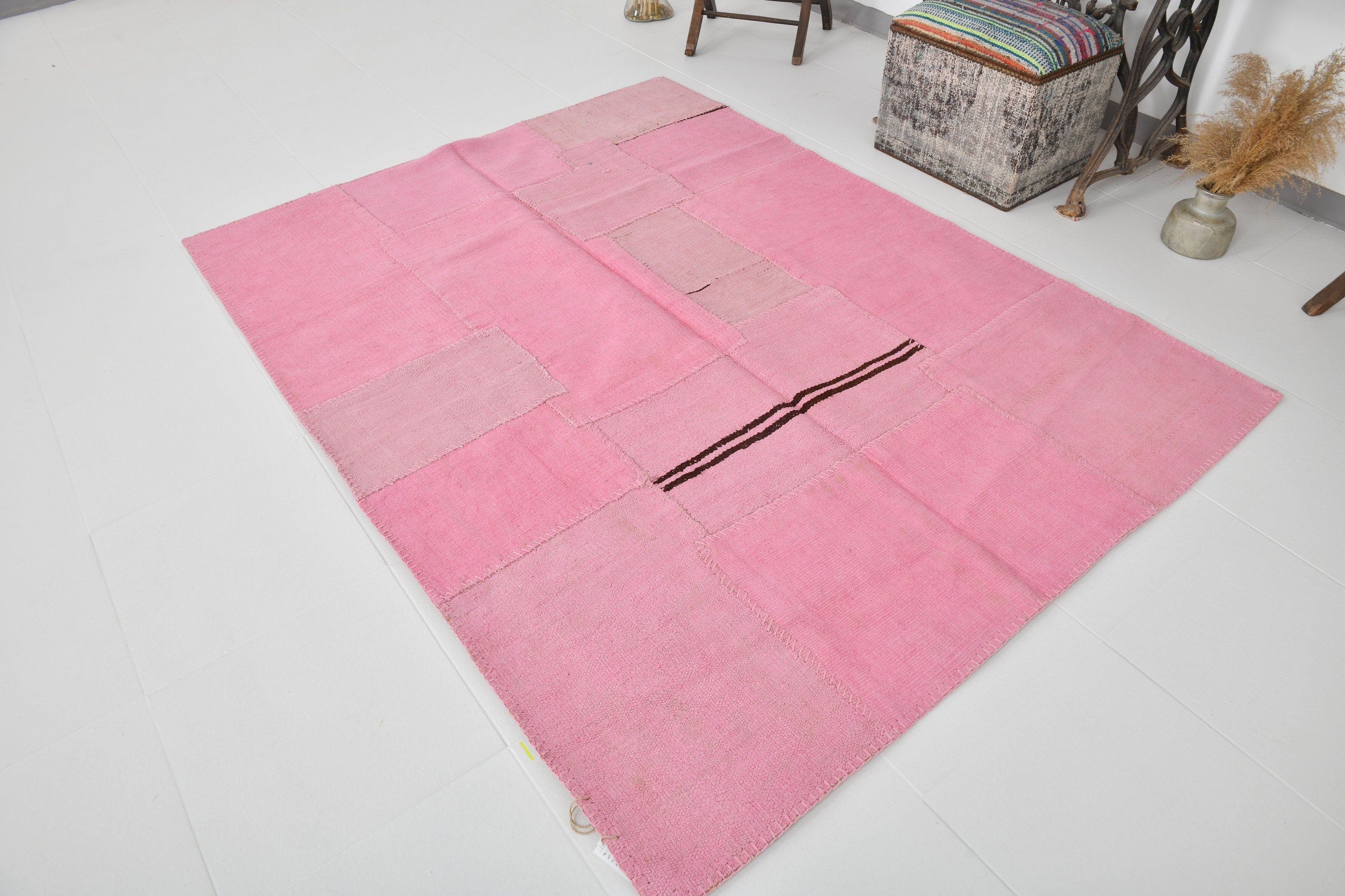 Vintage Hemp Kilim Patchwork 5'1" x 6'10" ft