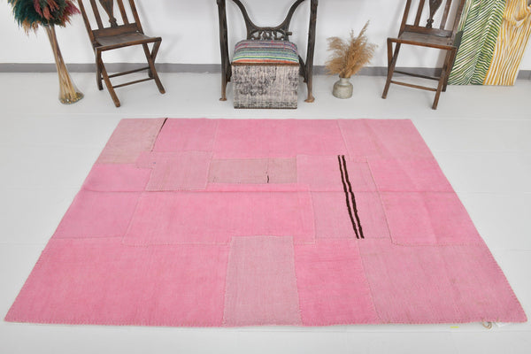Vintage Hemp Kilim Patchwork 5'1" x 6'10" ft