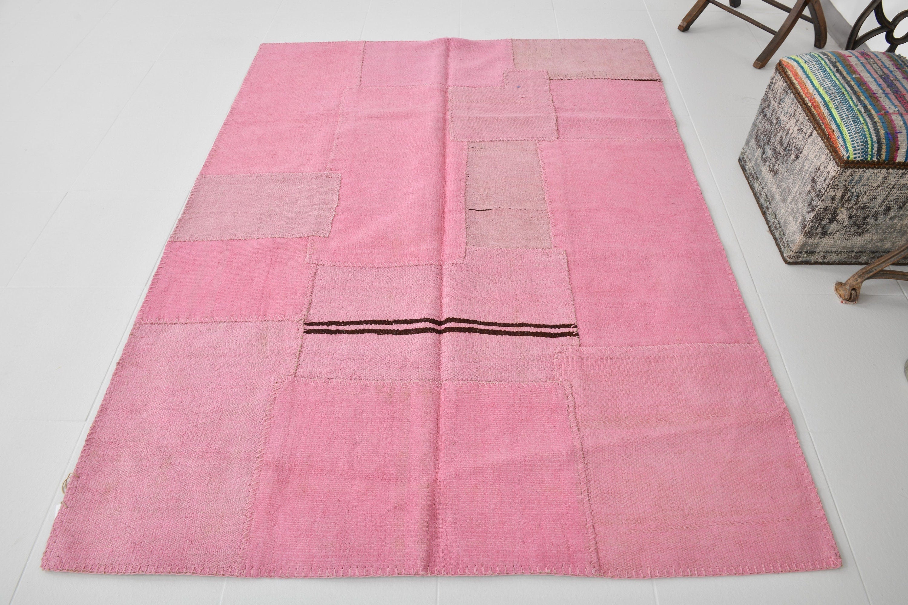 Vintage Hemp Kilim Patchwork 5'1" x 6'10" ft