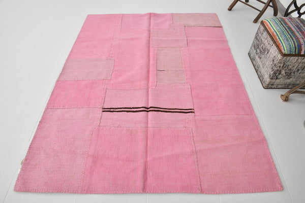 Vintage Hemp Kilim Patchwork 5'1" x 6'10" ft