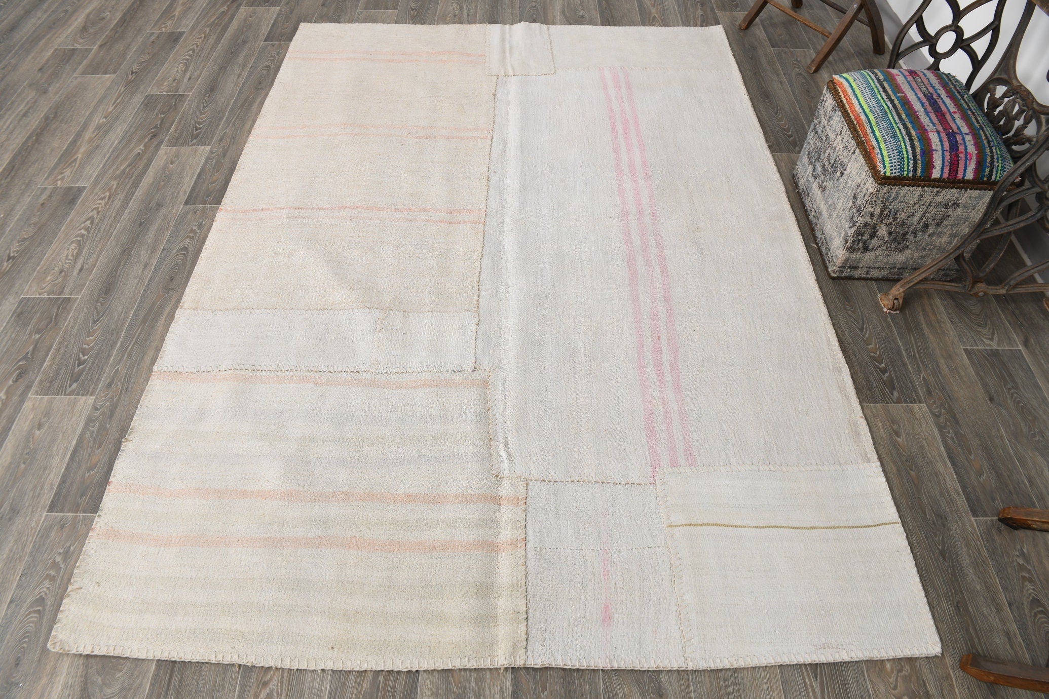 Vintage Hemp Kilim Patchwork 5'8" x 8'1" ft
