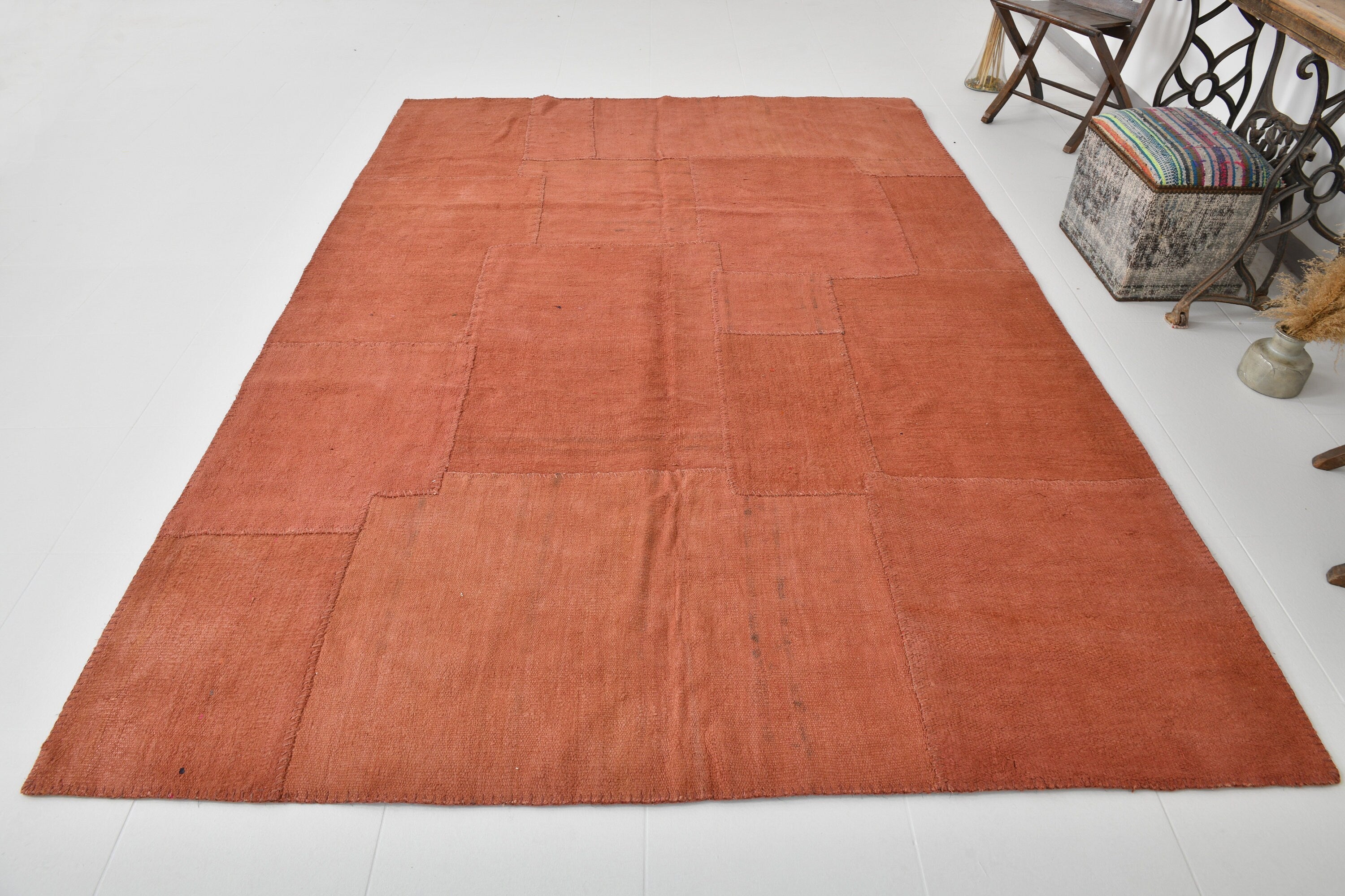 Vintage Hemp Kilim Patchwork 6'11" x 10'0" ft