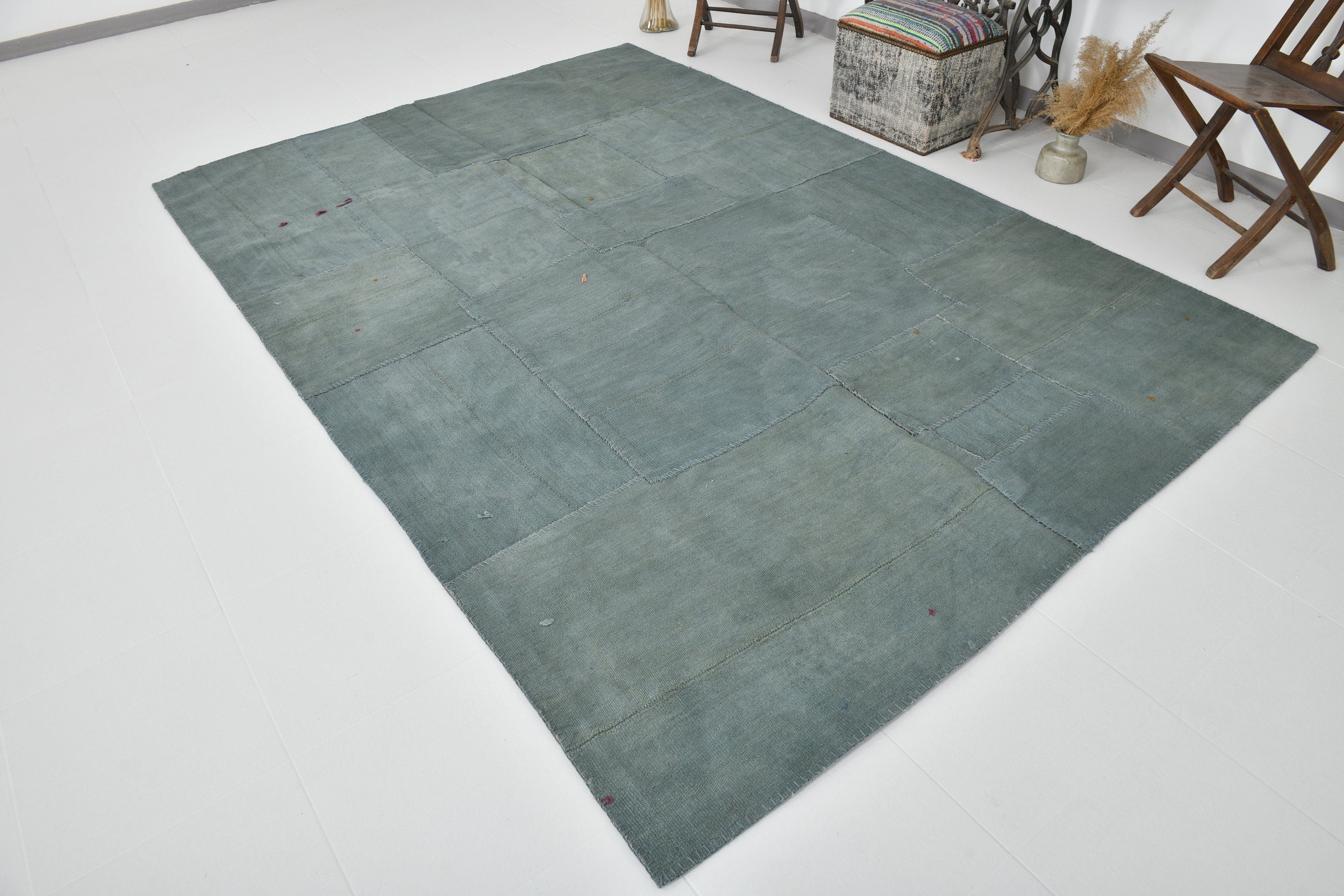 Vintage Hemp Kilim Patchwork 6'11" x 10'1" ft