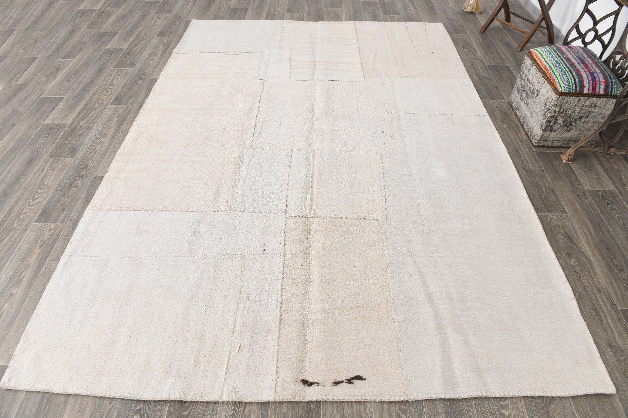 Vintage Hemp Kilim Patchwork 6’12’’ x 10’1’’ ft