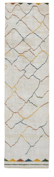 Handknotted Natural Hemp Runner, Beige / Off-White 2'6" x 9'3" Zigzag