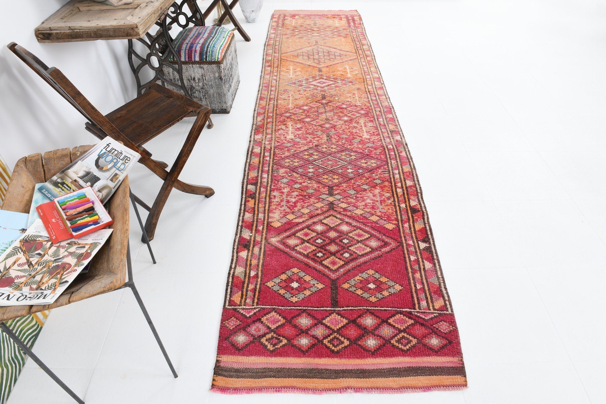 Vintage Herki Runner Rug 2'11" x 12'3" ft