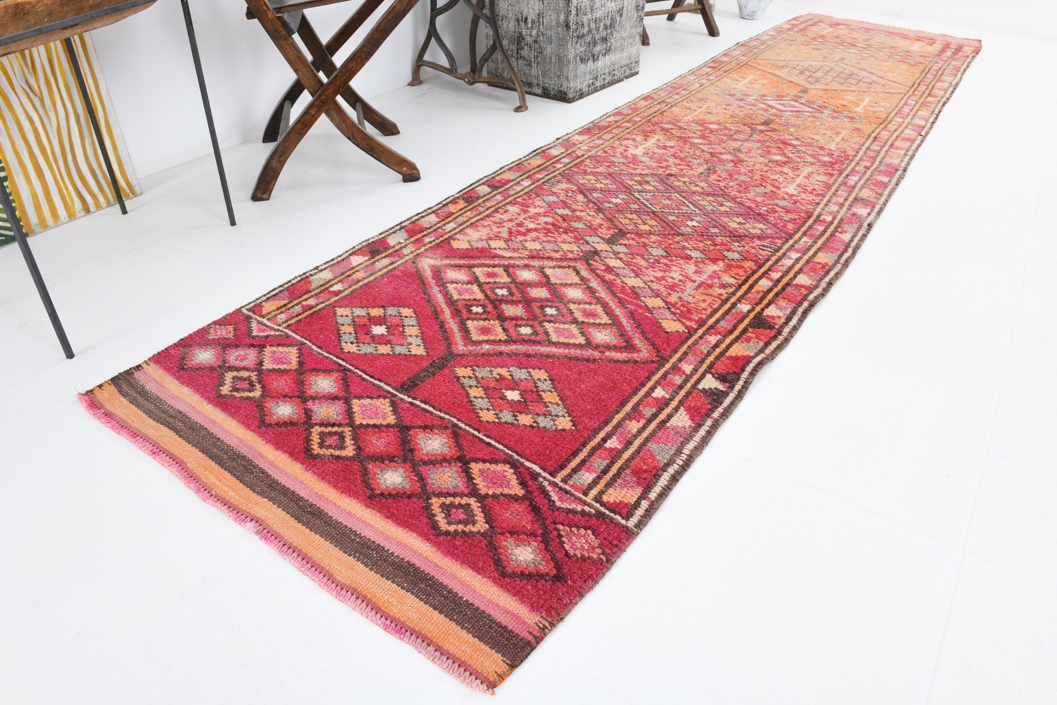 Vintage Herki Runner Rug 2'11" x 12'3" ft