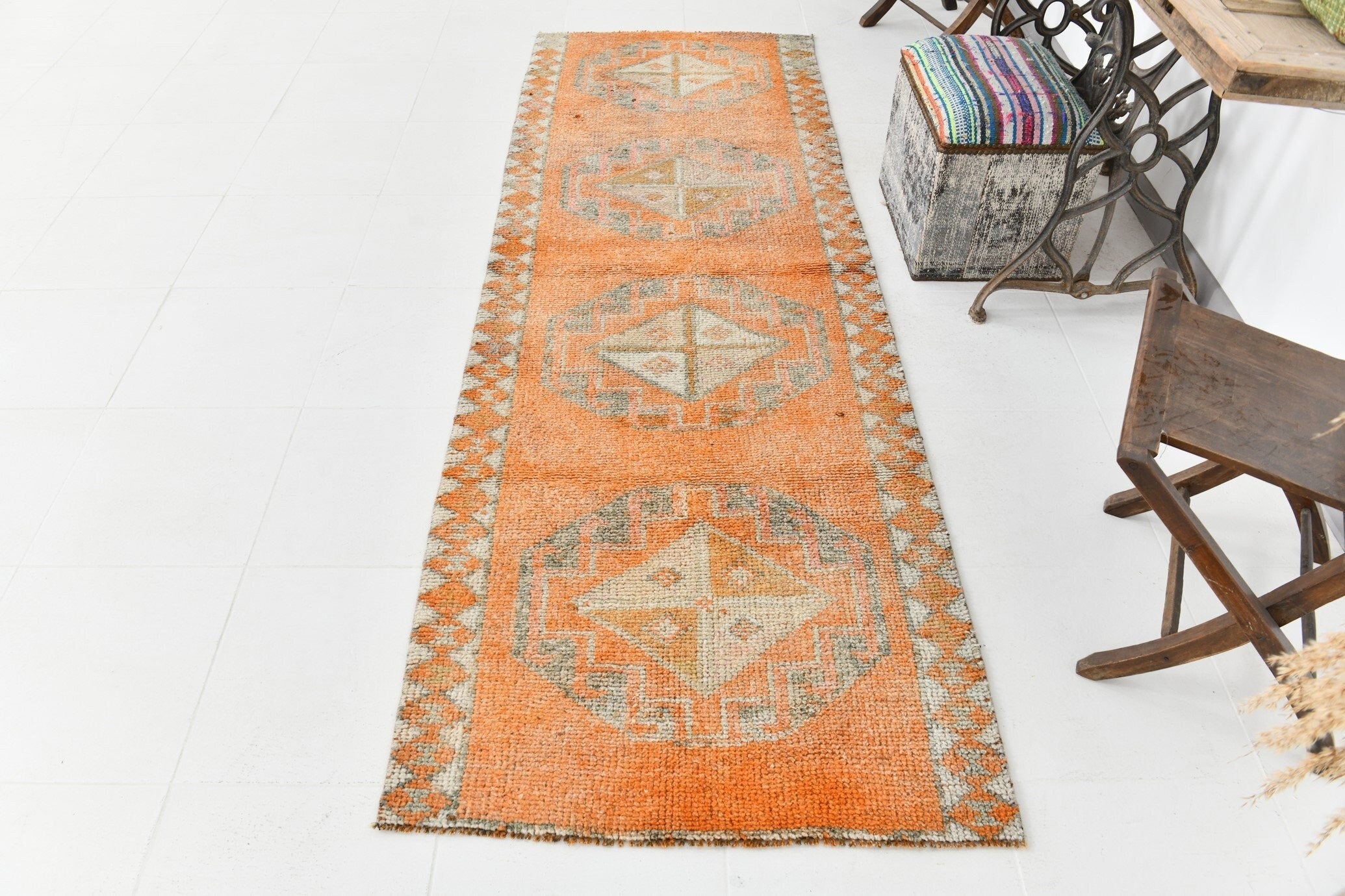Vintage Herki Runner Rug 2'12" x 8'10" ft