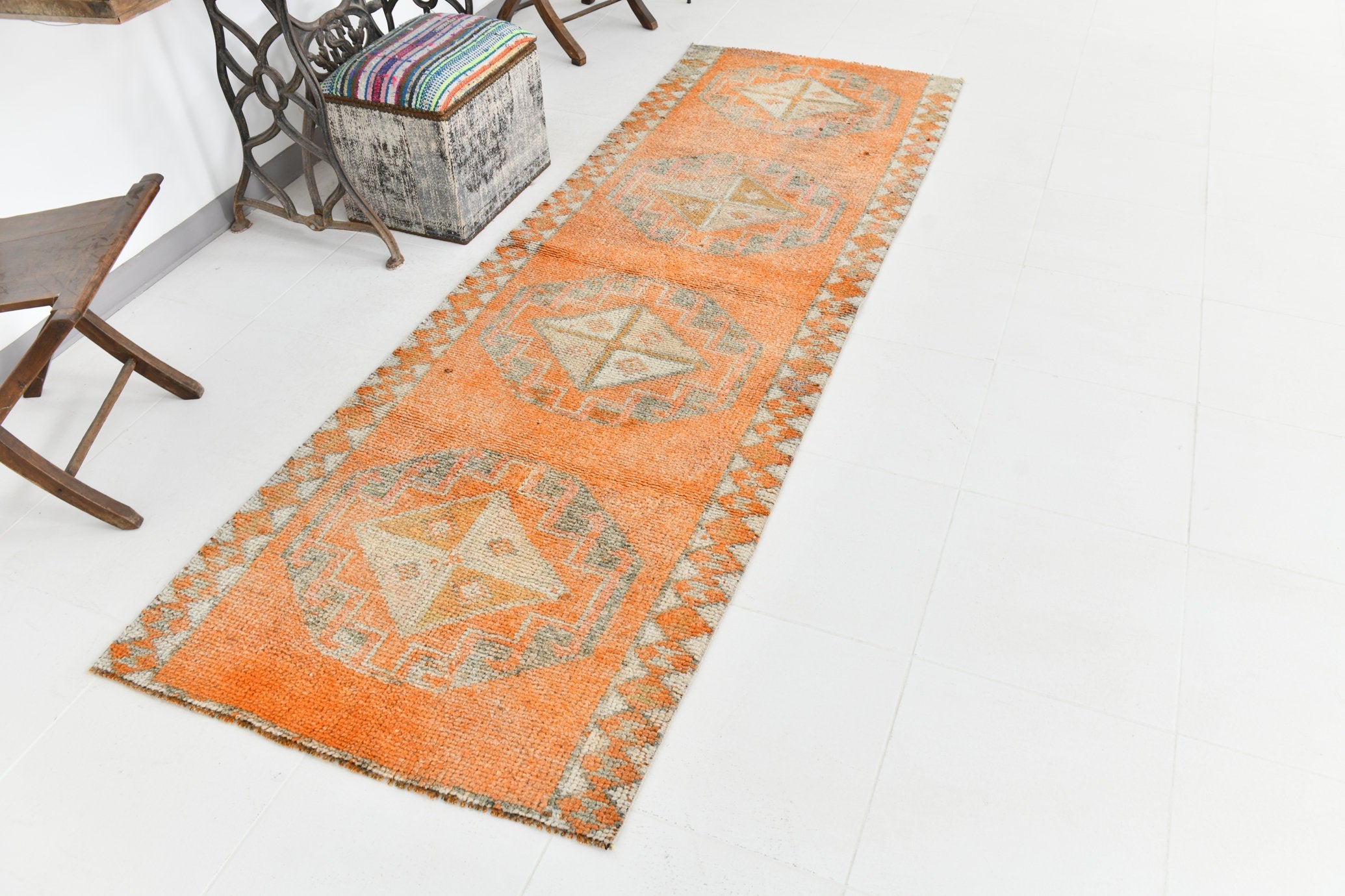 Vintage Herki Runner Rug 2'12" x 8'10" ft