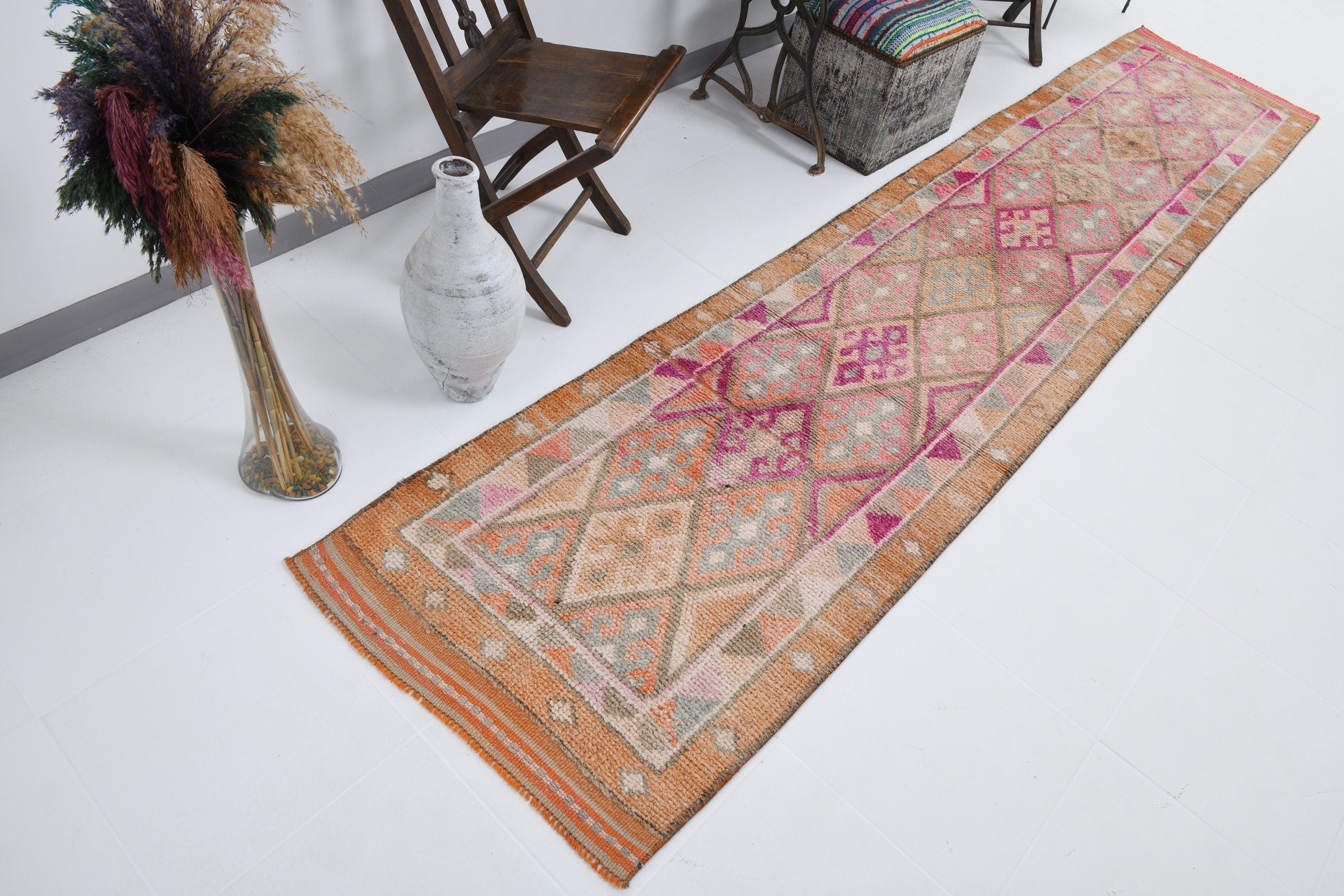 Vintage Herki Runner Rug 2'7" x 12'3" ft