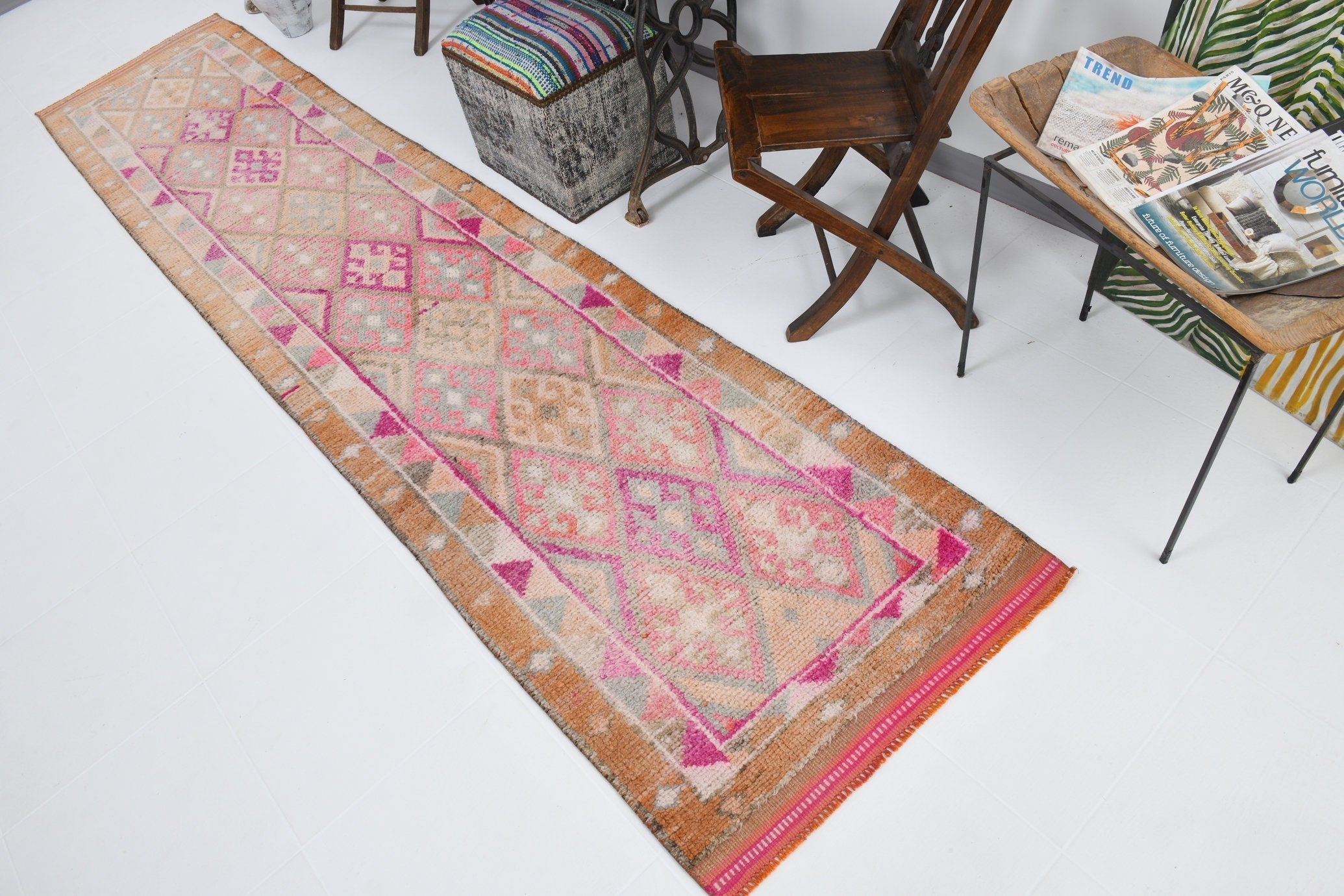 Vintage Herki Runner Rug 2'7" x 12'3" ft