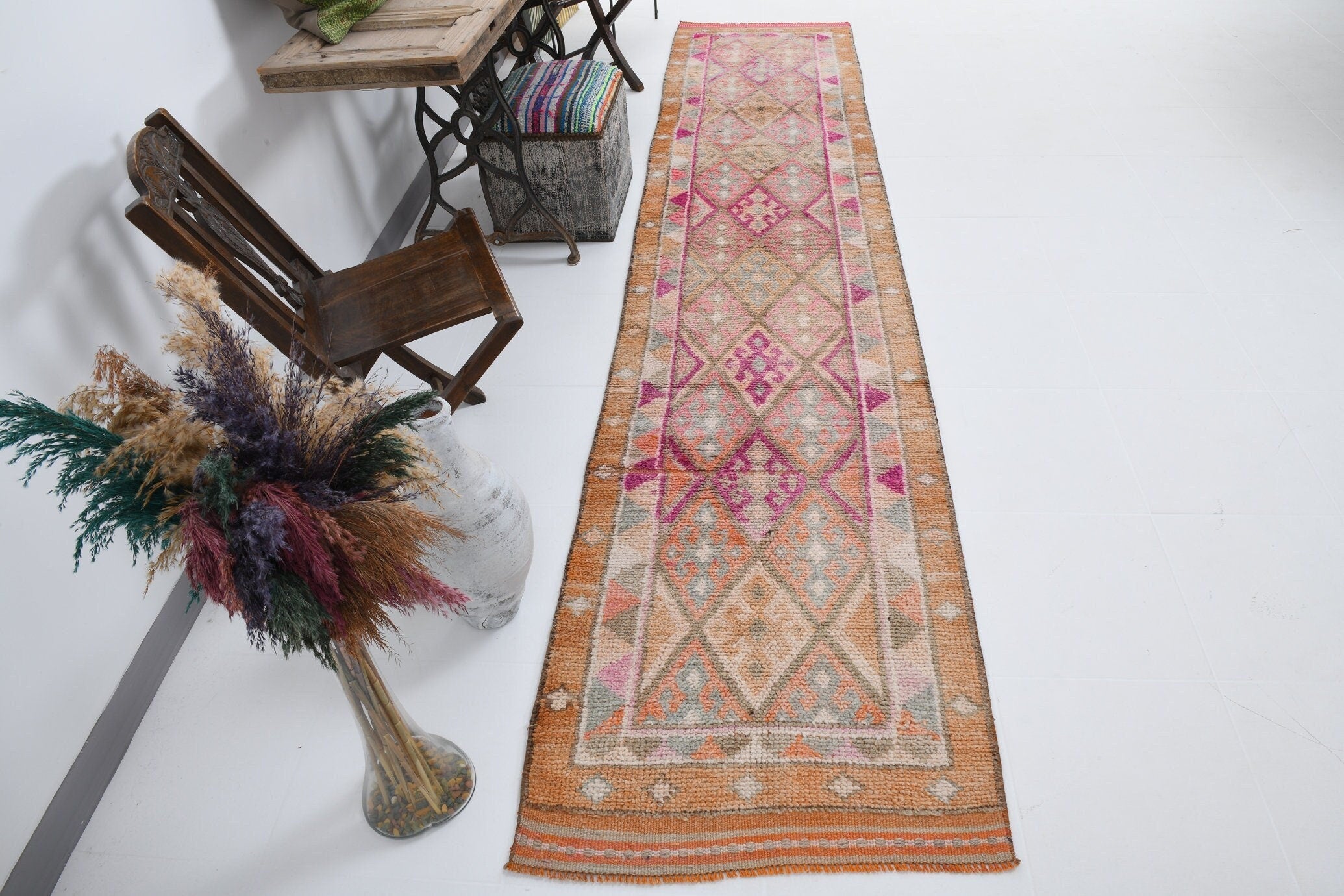Vintage Herki Runner Rug 2'7" x 12'3" ft