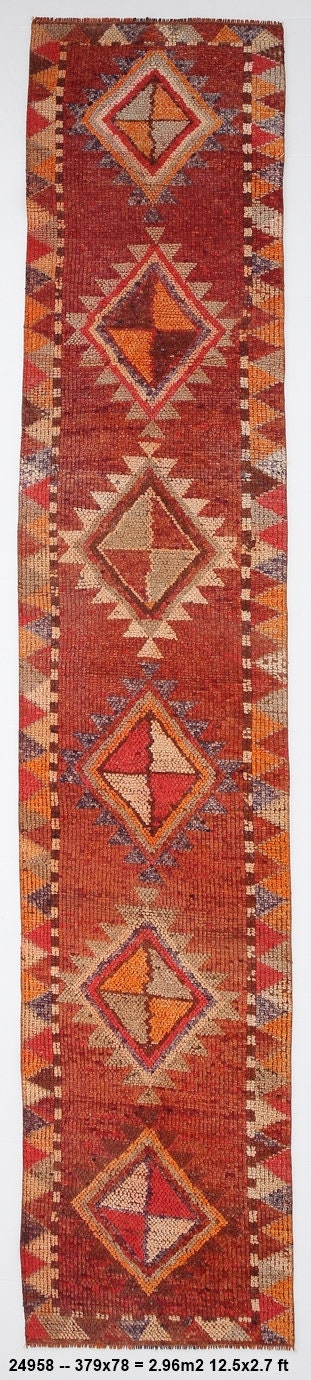 Vintage Herki Runner Rug 2'7" x 12'5" ft