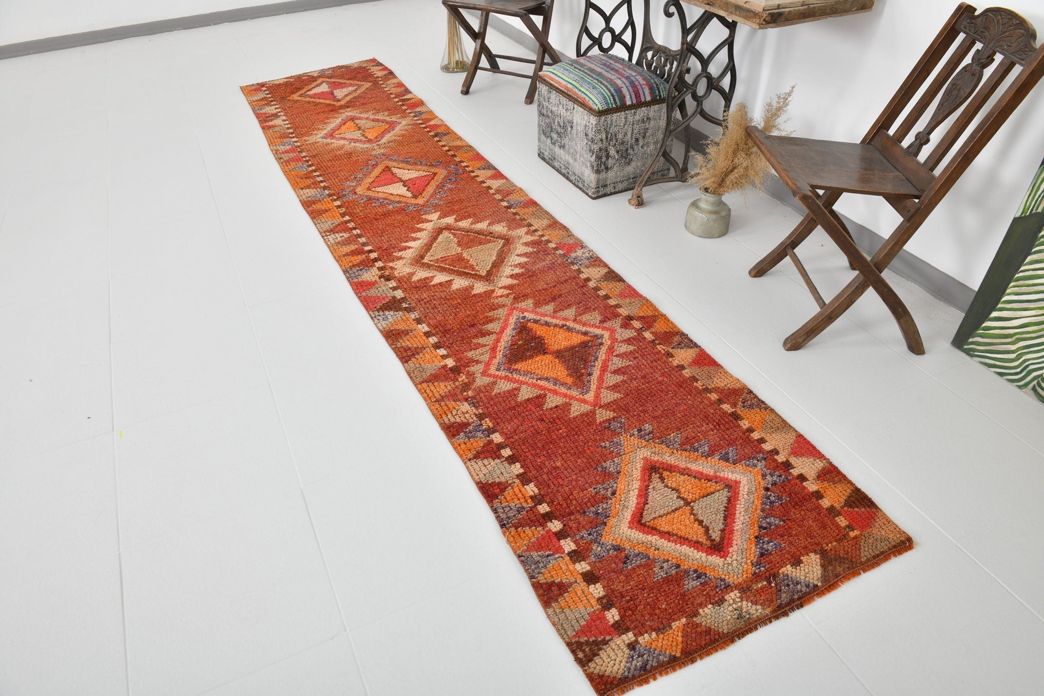Vintage Herki Runner Rug 2'7" x 12'5" ft