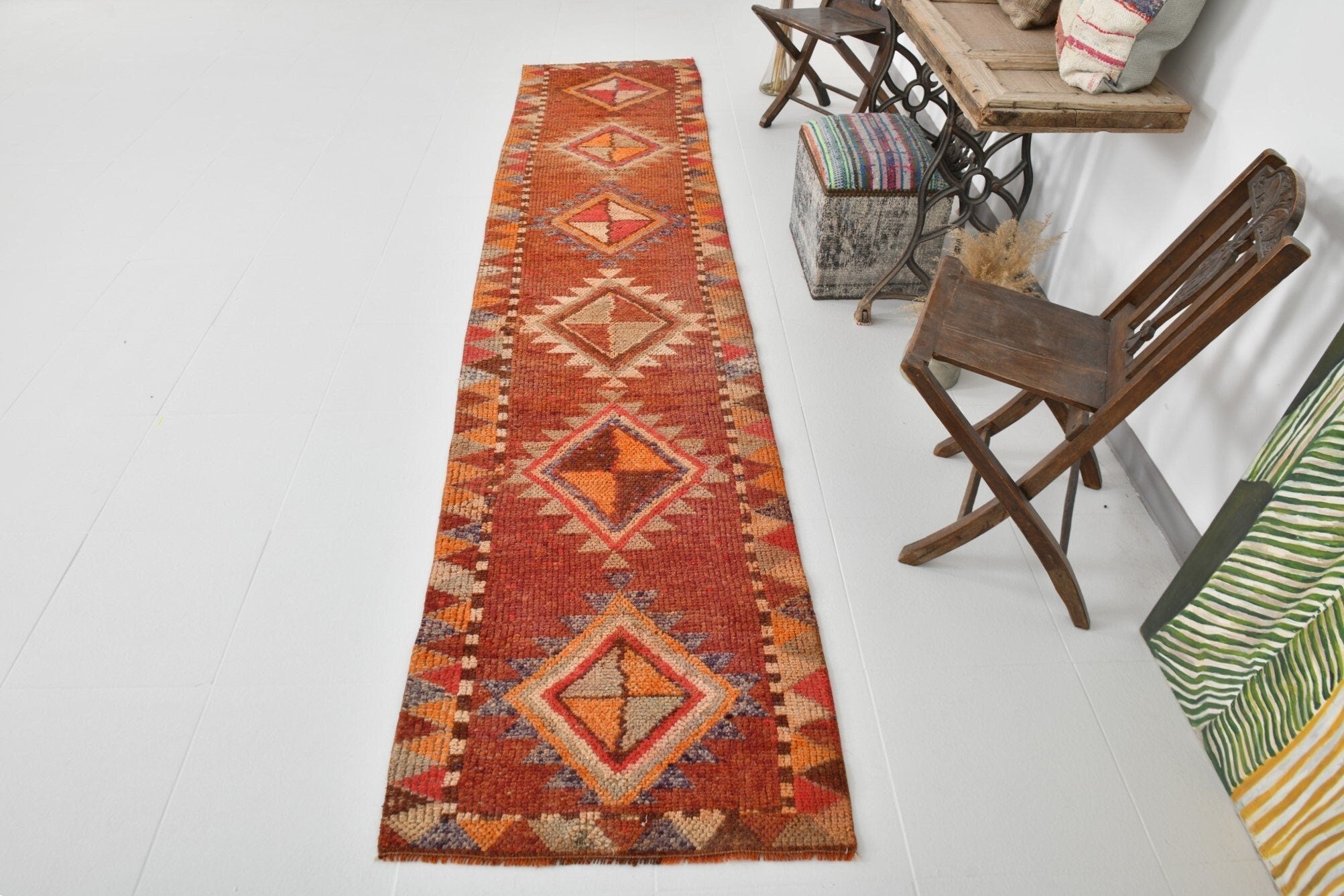 Vintage Herki Runner Rug 2'7" x 12'5" ft