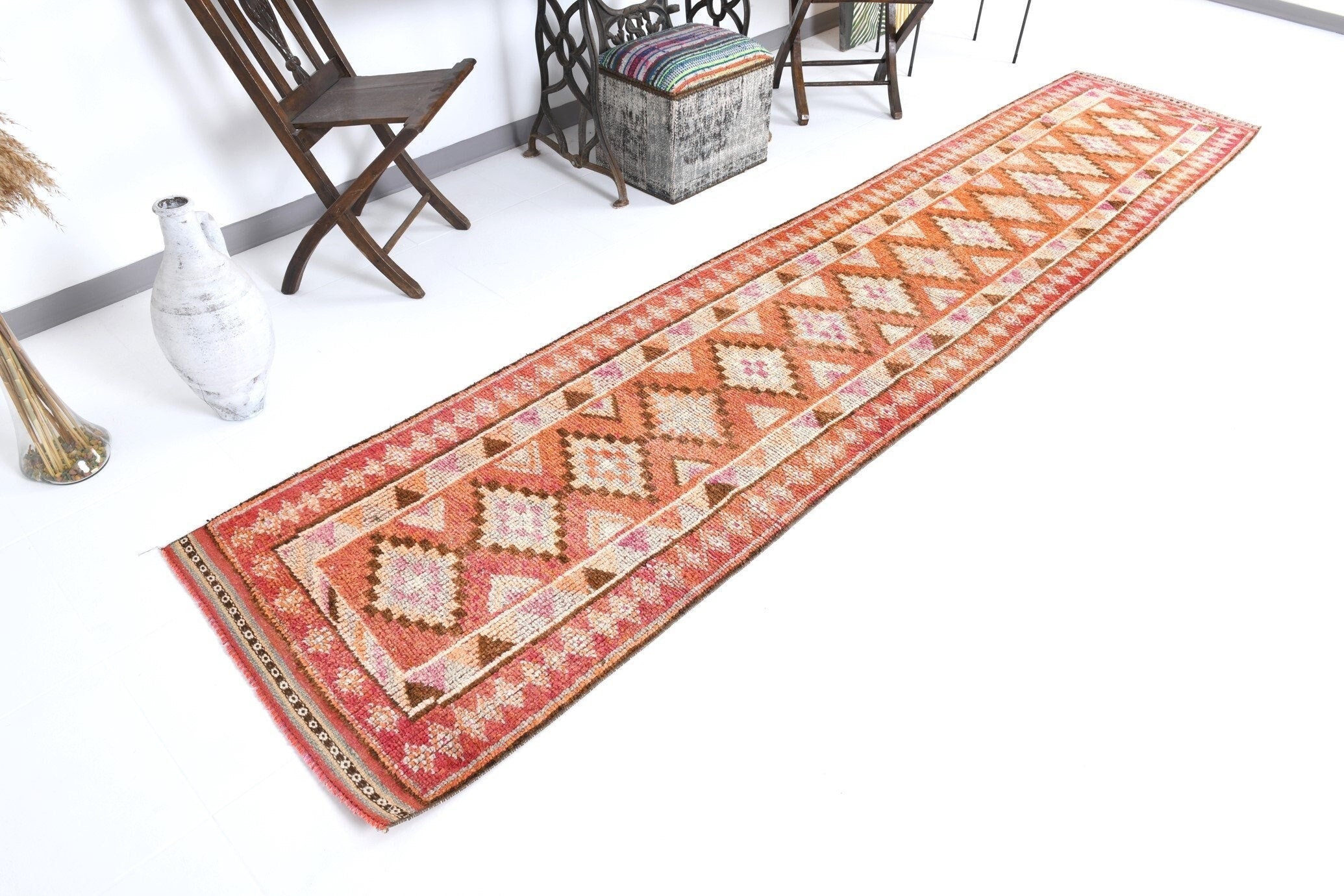 Vintage Herki Runner Rug 2'8" x 12'6" ft