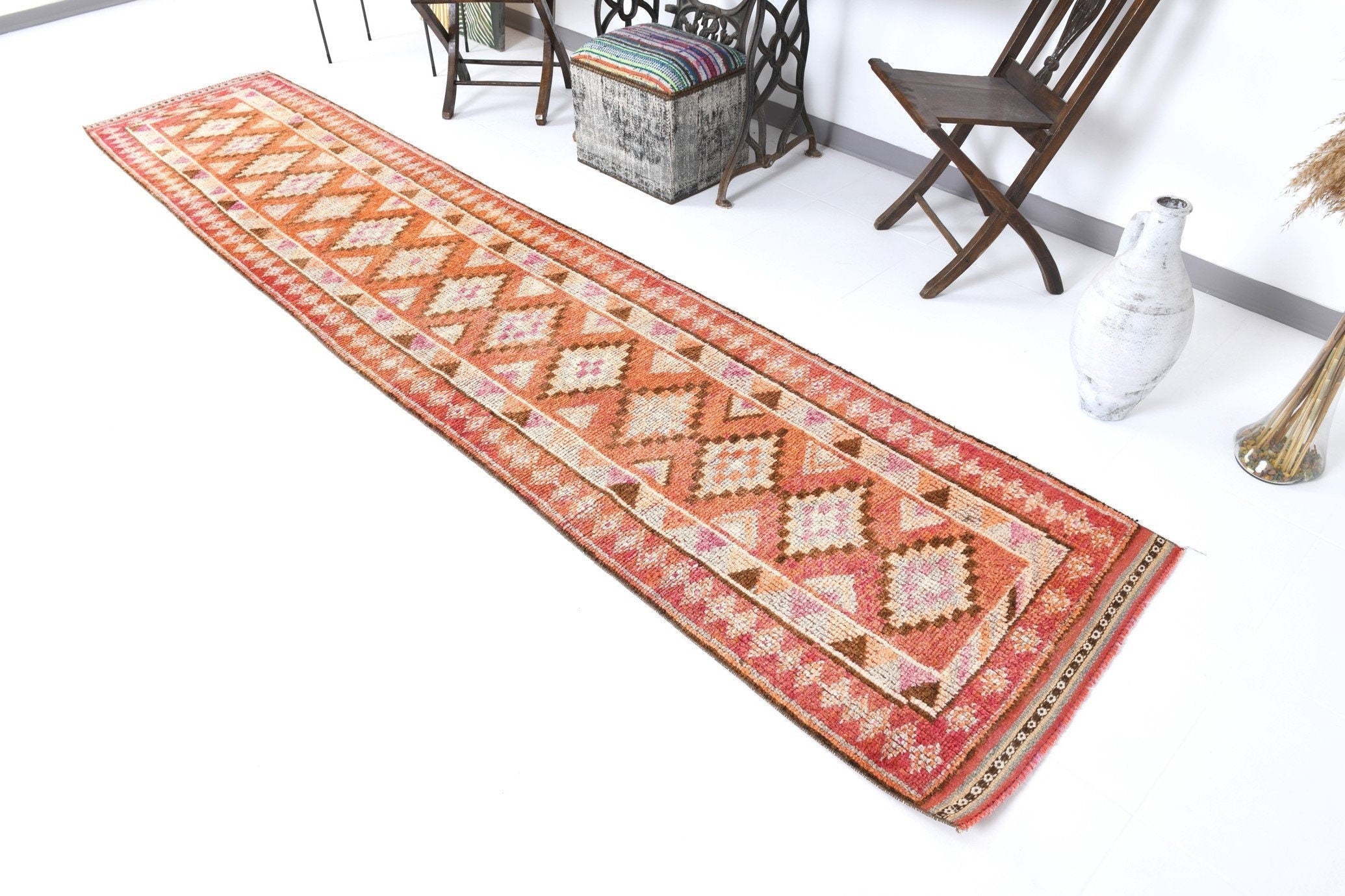 Vintage Herki Runner Rug 2'8" x 12'6" ft